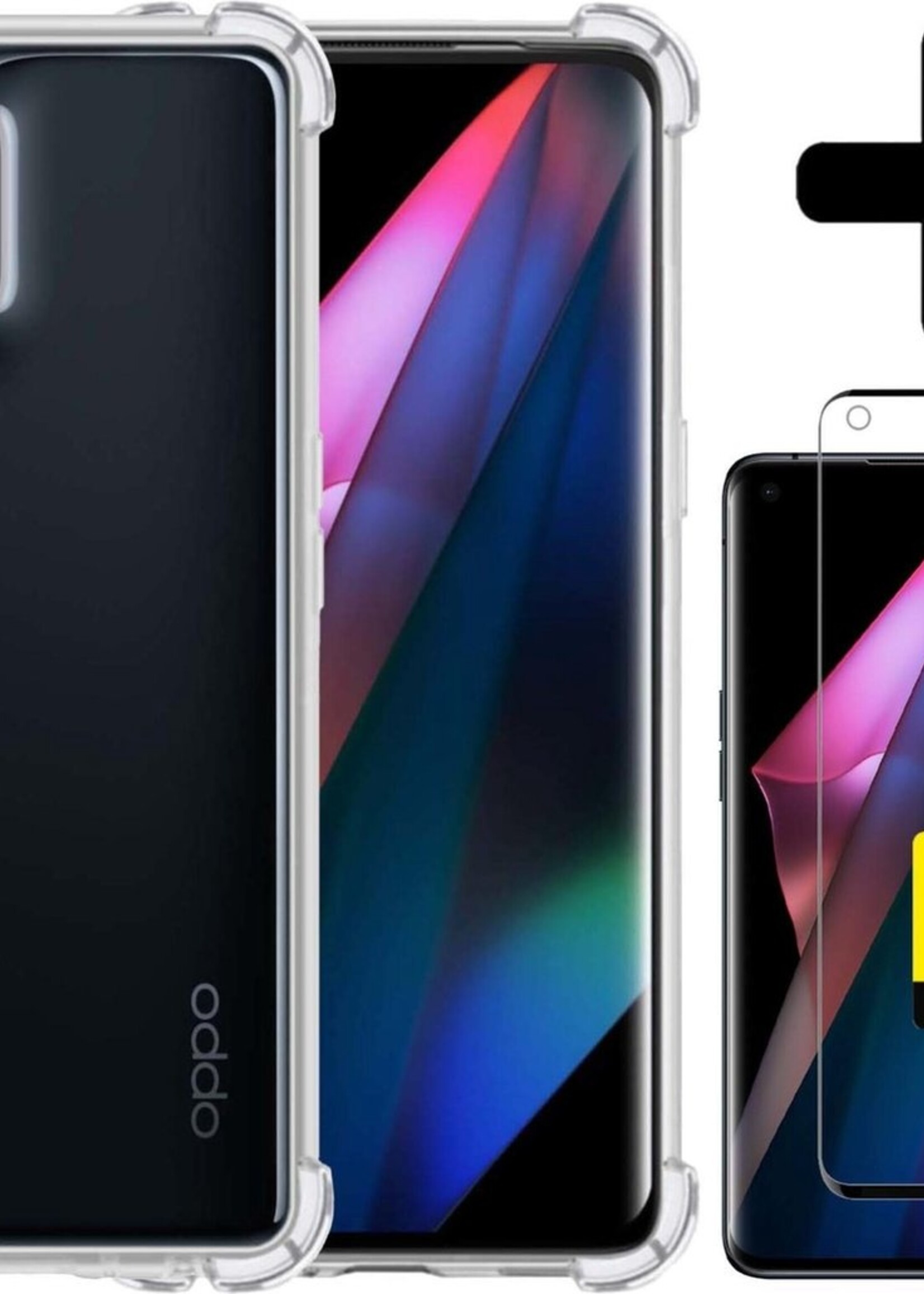 LUQ Hoesje Geschikt voor OPPO Find X3 Pro Hoesje Shockproof Case Siliconen Met 2x Screenprotector - Hoes Geschikt voor OPPO X3 Pro Hoes Cover Siliconen - Transparant