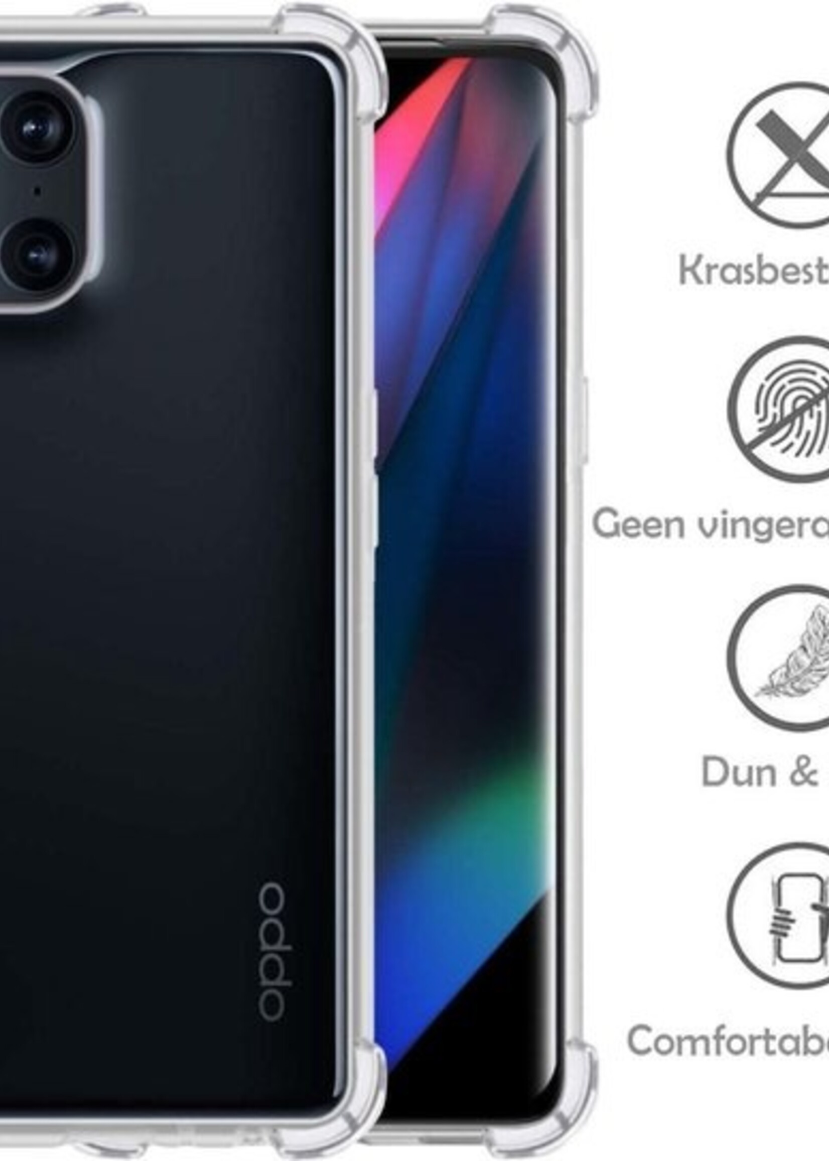 LUQ Hoesje Geschikt voor OPPO Find X3 Pro Hoesje Shockproof Case Siliconen Met 2x Screenprotector - Hoes Geschikt voor OPPO X3 Pro Hoes Cover Siliconen - Transparant