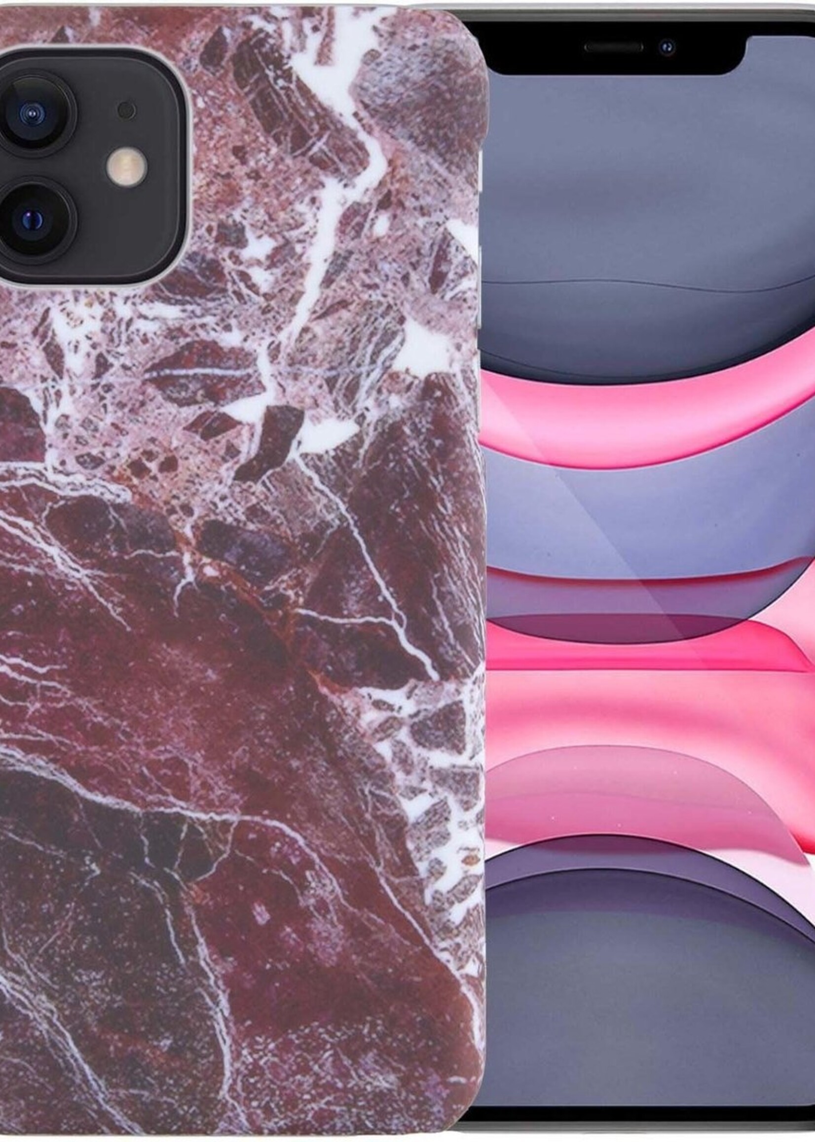 LUQ Hoesje Geschikt voor iPhone 11 Hoesje Marmer Case Hard Cover - Hoes Geschikt voor iPhone 11 Case Marmer Hoesje Backcover - Rood