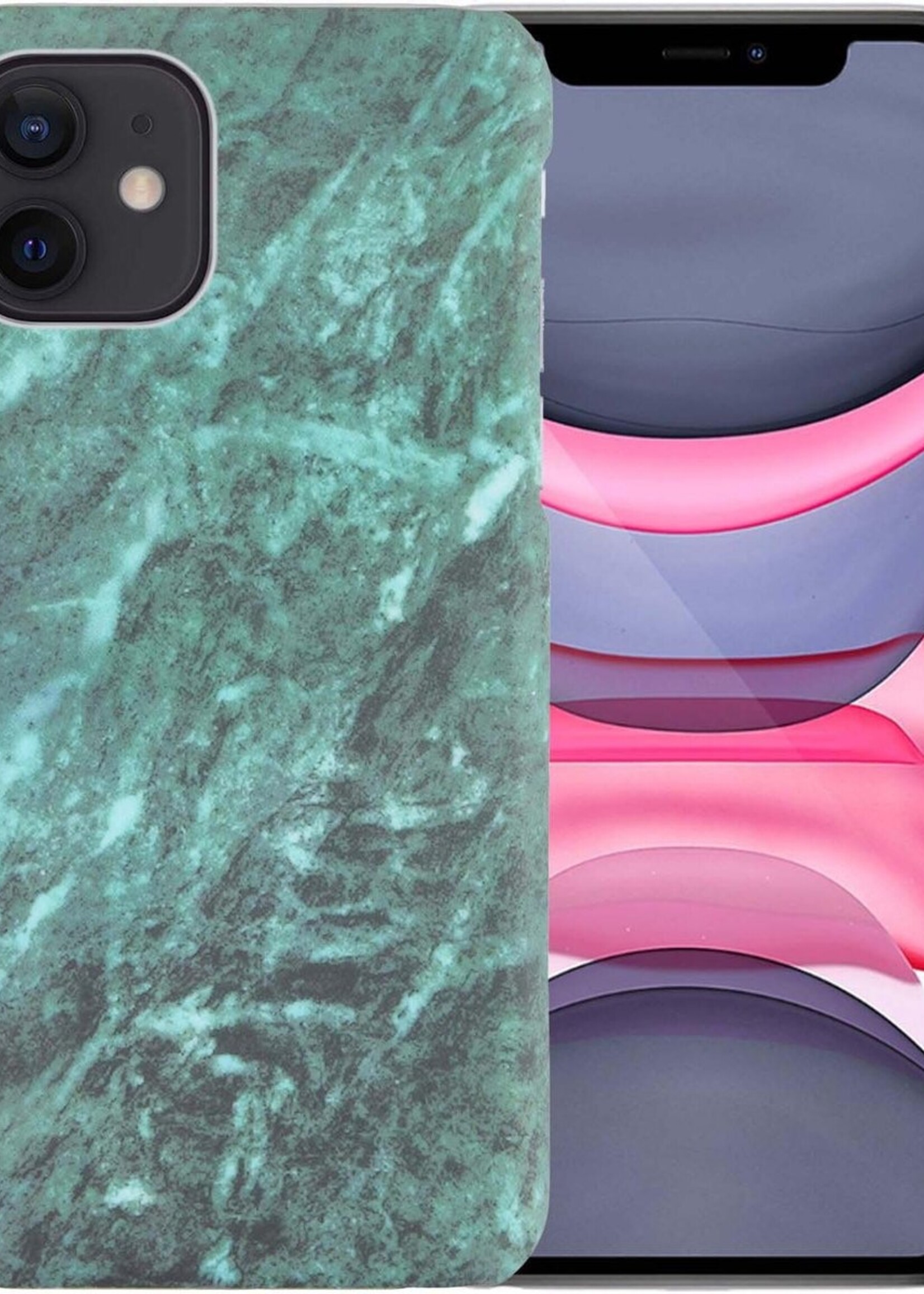 LUQ Hoesje Geschikt voor iPhone 11 Hoesje Marmer Case Hard Cover - Hoes Geschikt voor iPhone 11 Case Marmer Hoesje Backcover - Groen