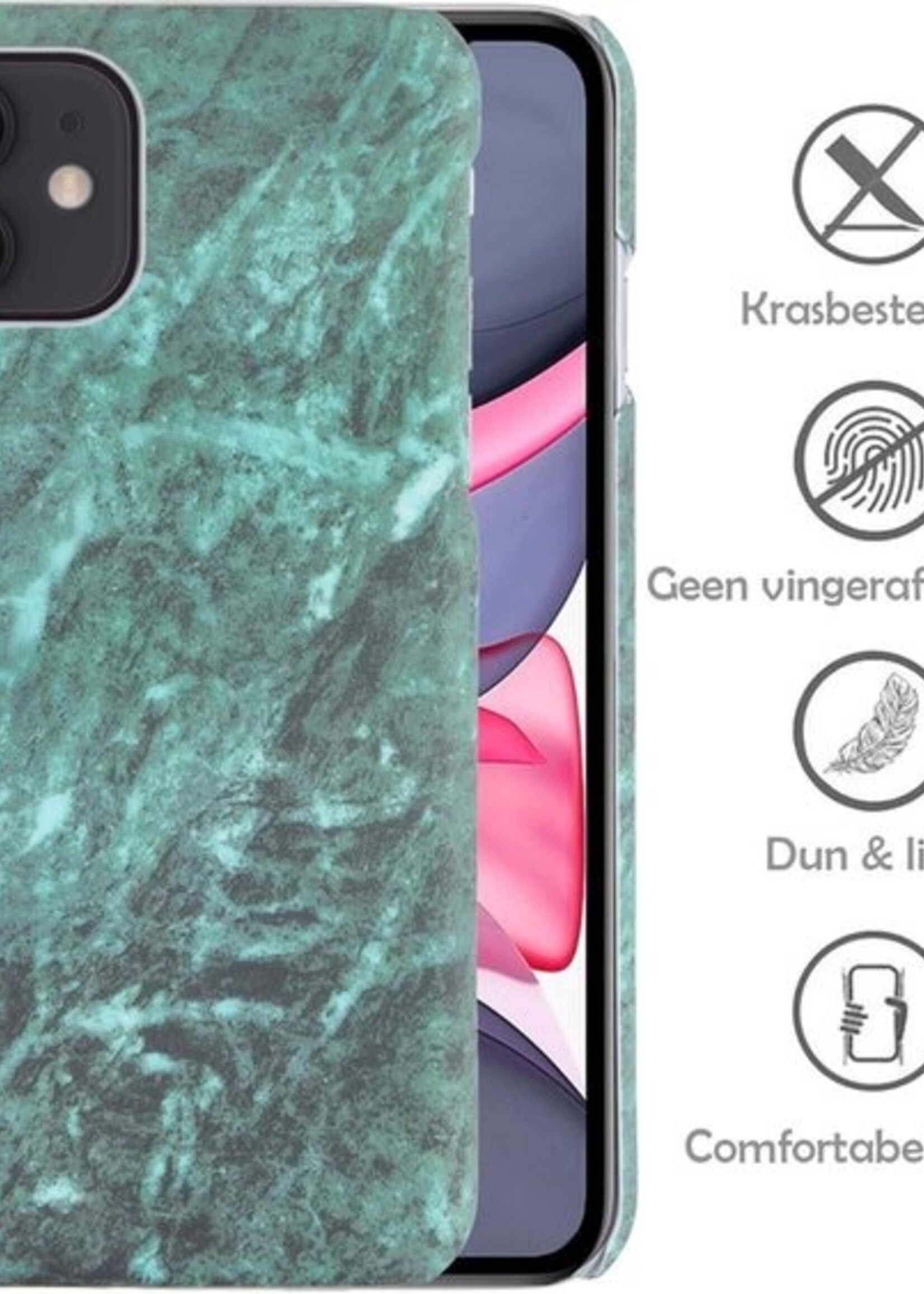LUQ Hoesje Geschikt voor iPhone 11 Hoesje Marmer Case Hard Cover - Hoes Geschikt voor iPhone 11 Case Marmer Hoesje Backcover - Groen