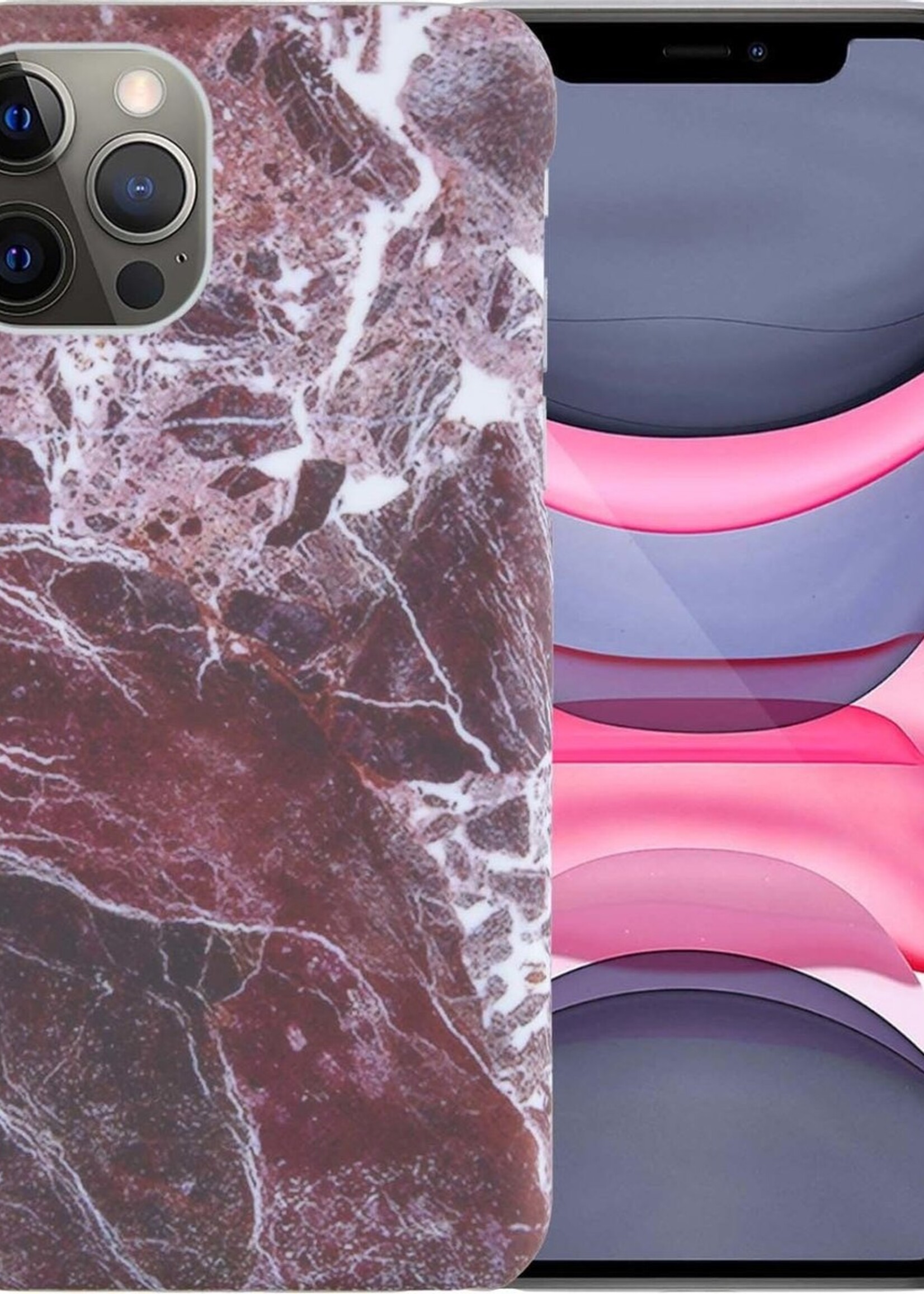 LUQ Hoesje Geschikt voor iPhone 11 Pro Hoesje Marmer Case Hard Cover - Hoes Geschikt voor iPhone 11 Pro Case Marmer Hoesje Backcover - Rood