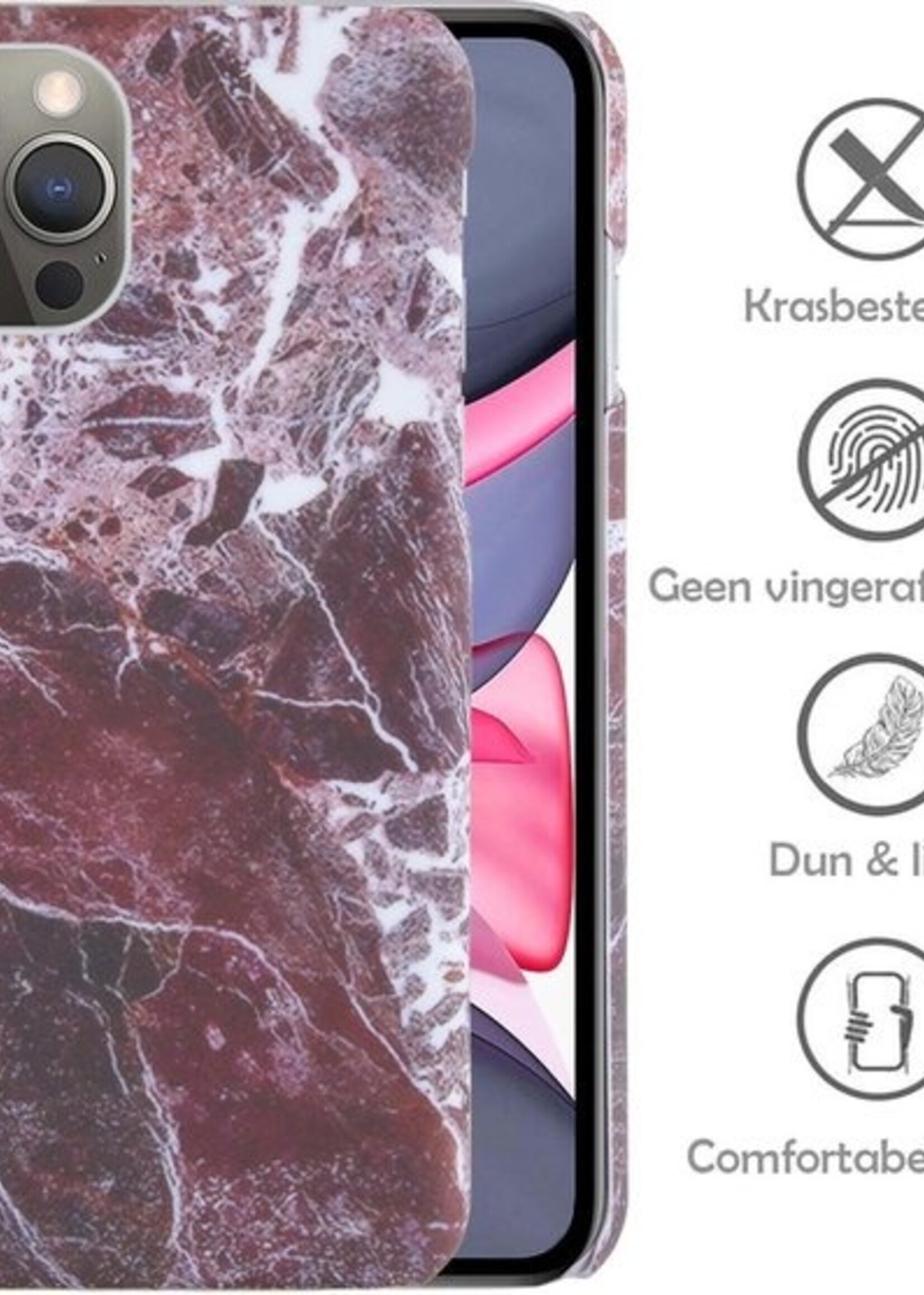 LUQ Hoesje Geschikt voor iPhone 11 Pro Hoesje Marmer Case Hard Cover - Hoes Geschikt voor iPhone 11 Pro Case Marmer Hoesje Backcover - Rood