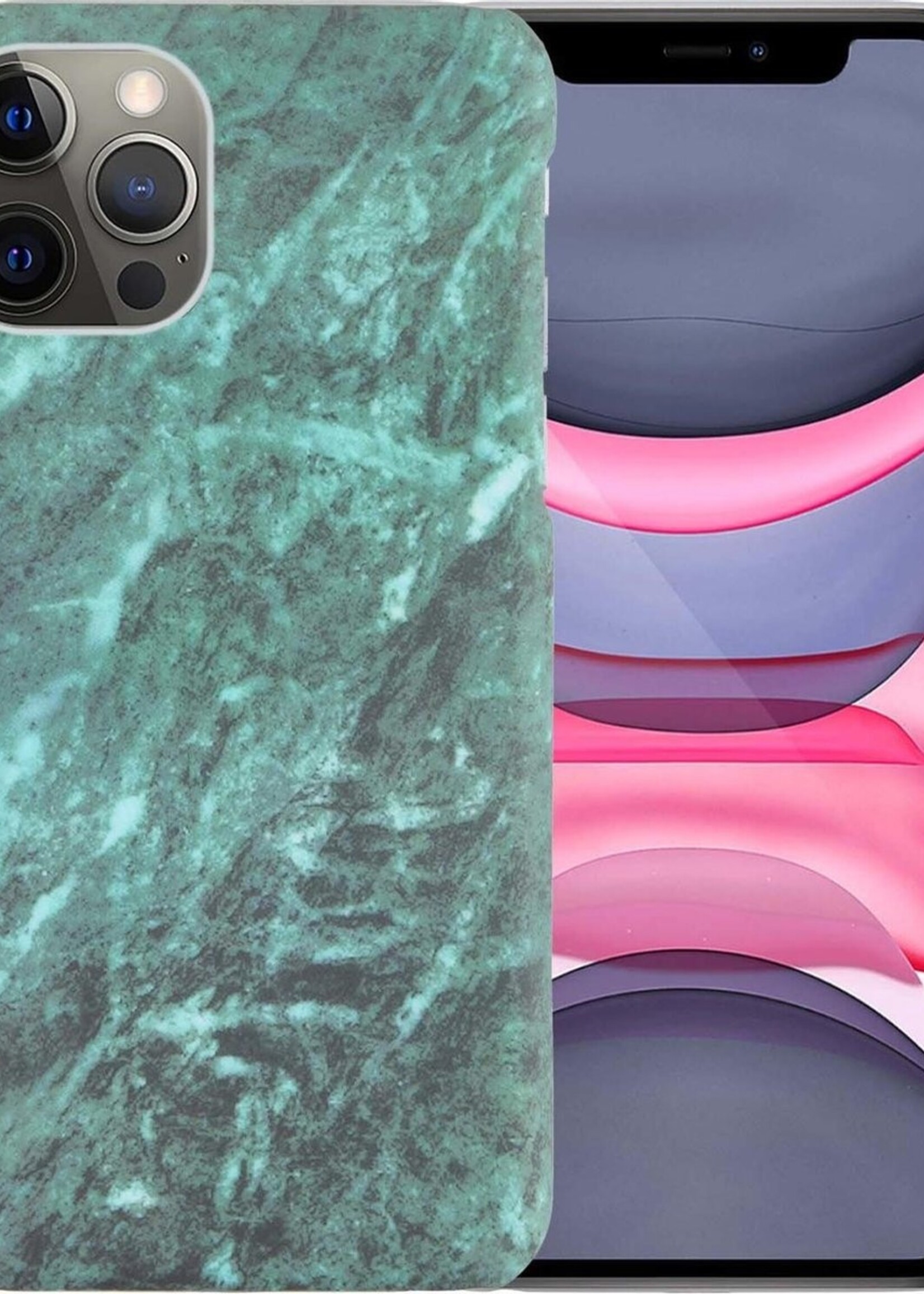 LUQ Hoesje Geschikt voor iPhone 11 Pro Hoesje Marmer Case Hard Cover - Hoes Geschikt voor iPhone 11 Pro Case Marmer Hoesje Backcover - Groen