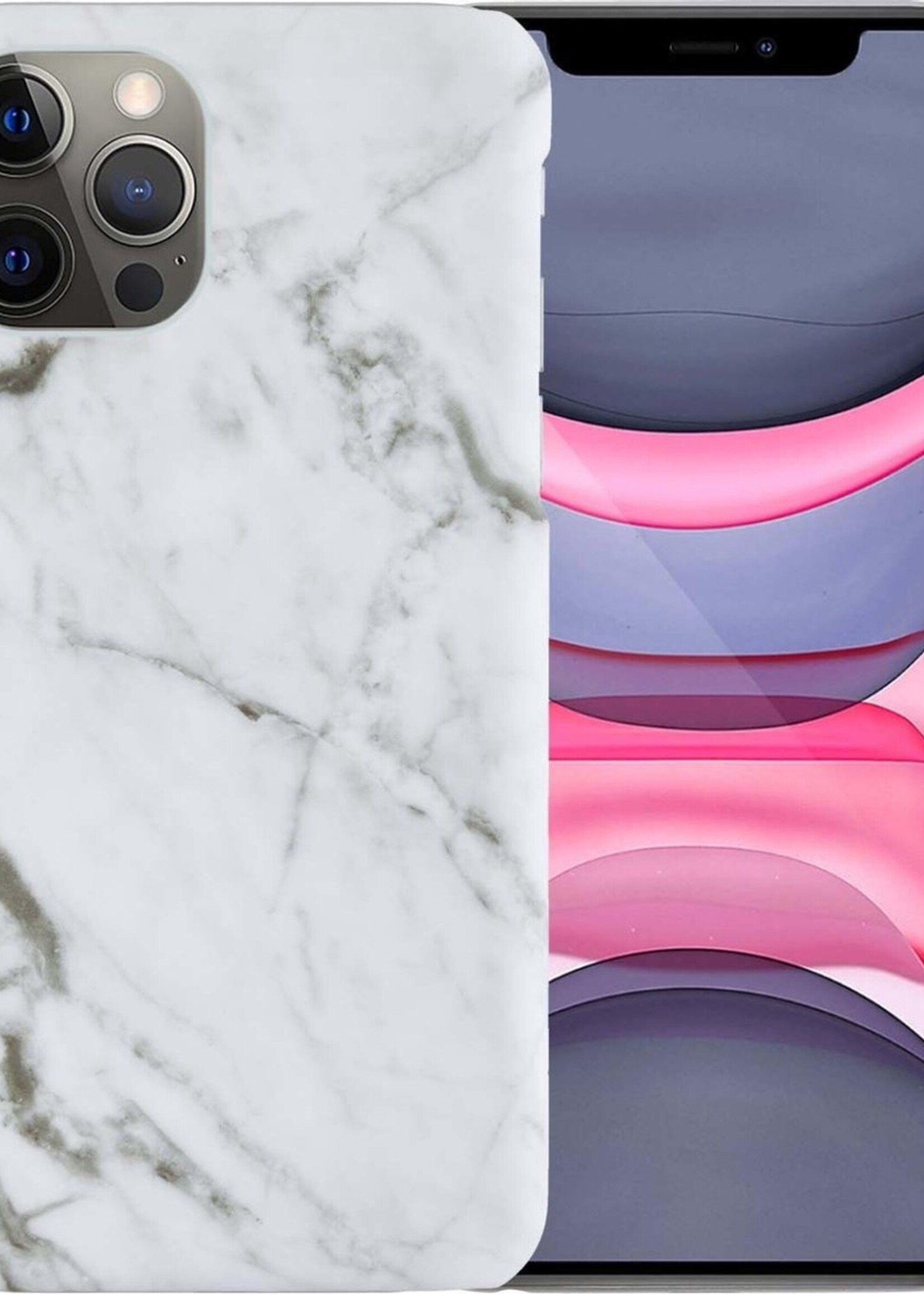 LUQ Hoesje Geschikt voor iPhone 11 Pro Max Hoesje Marmer Case Hard Cover - Hoes Geschikt voor iPhone 11 Pro Max Case Marmer Hoesje Backcover - Wit