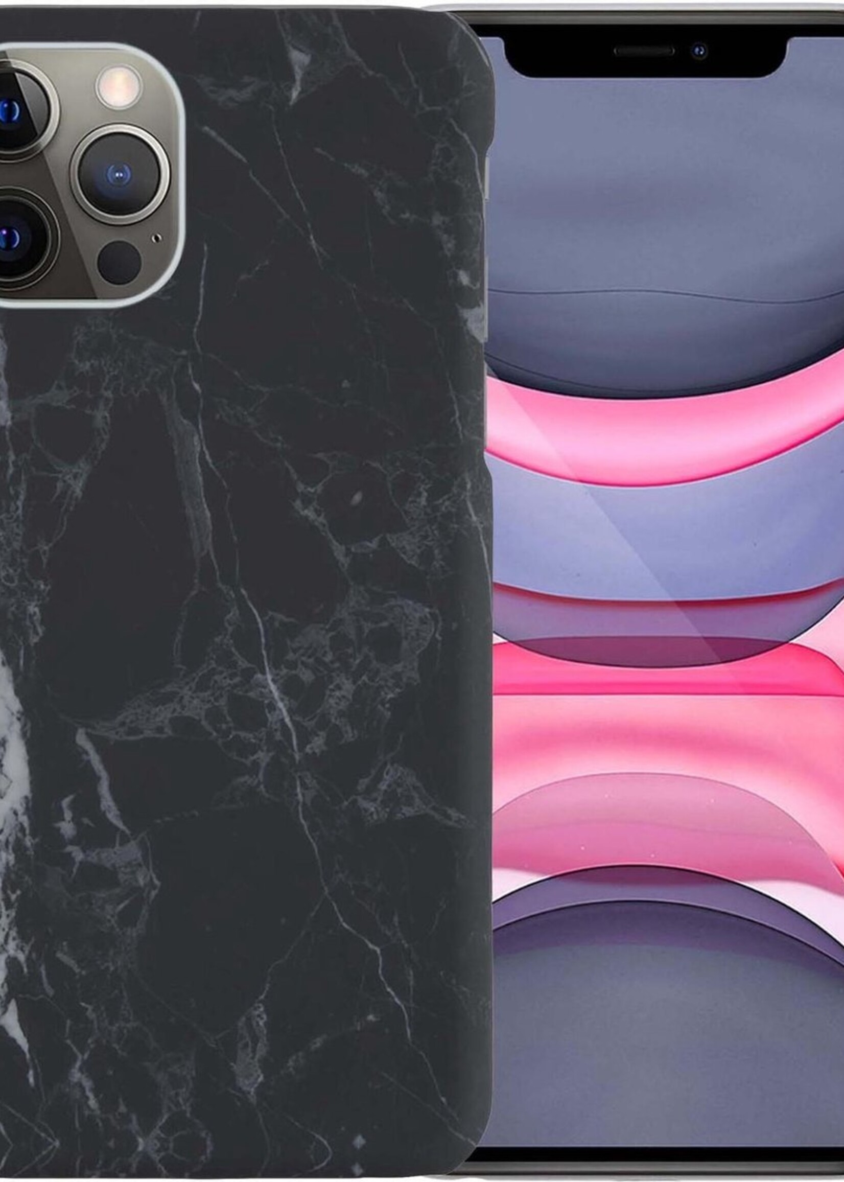 LUQ Hoesje Geschikt voor iPhone 11 Pro Max Hoesje Marmer Case Hard Cover - Hoes Geschikt voor iPhone 11 Pro Max Case Marmer Hoesje Backcover - Zwart