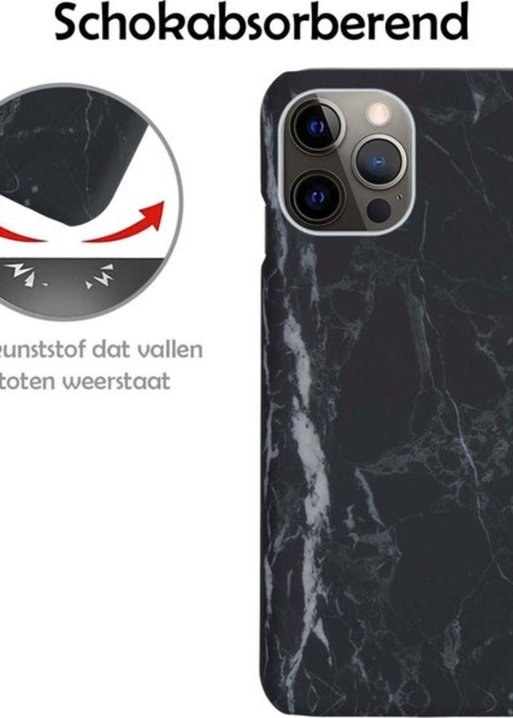 LUQ Hoesje Geschikt voor iPhone 11 Pro Max Hoesje Marmer Case Hard Cover - Hoes Geschikt voor iPhone 11 Pro Max Case Marmer Hoesje Backcover - Zwart