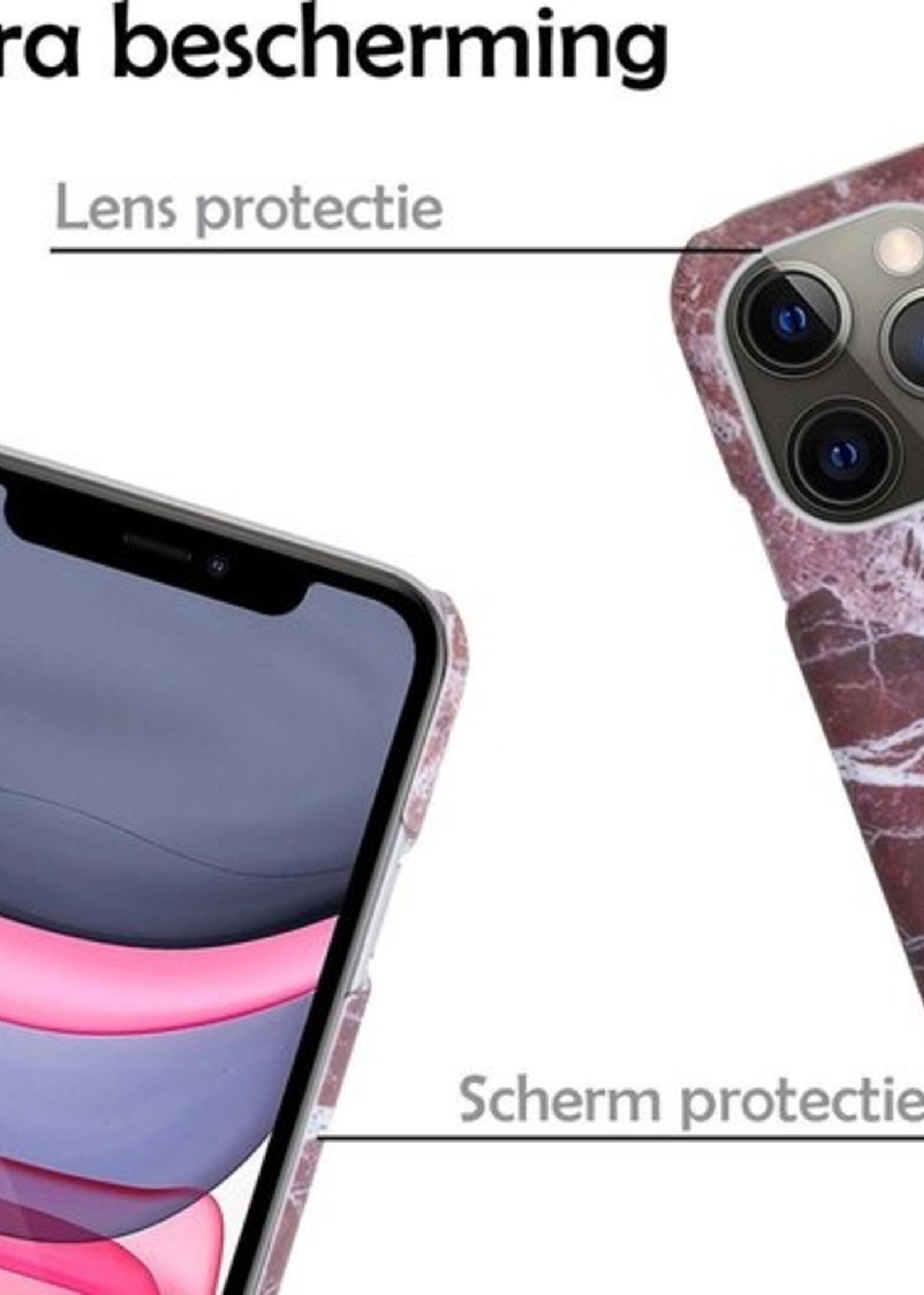 LUQ Hoesje Geschikt voor iPhone 11 Pro Max Hoesje Marmer Case Hard Cover - Hoes Geschikt voor iPhone 11 Pro Max Case Marmer Hoesje Backcover - Rood