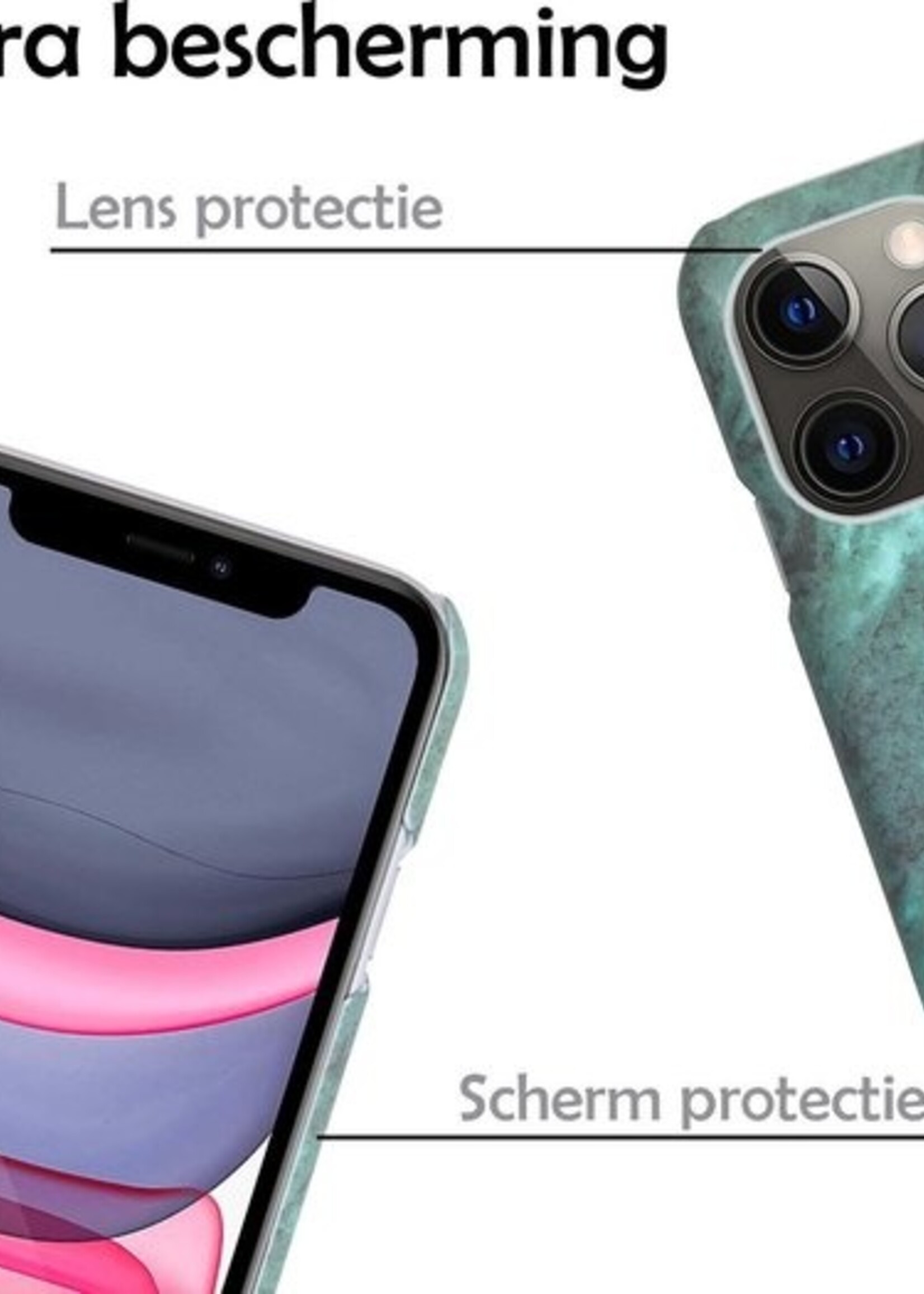 LUQ Hoesje Geschikt voor iPhone 11 Pro Max Hoesje Marmer Case Hard Cover - Hoes Geschikt voor iPhone 11 Pro Max Case Marmer Hoesje Backcover - Groen