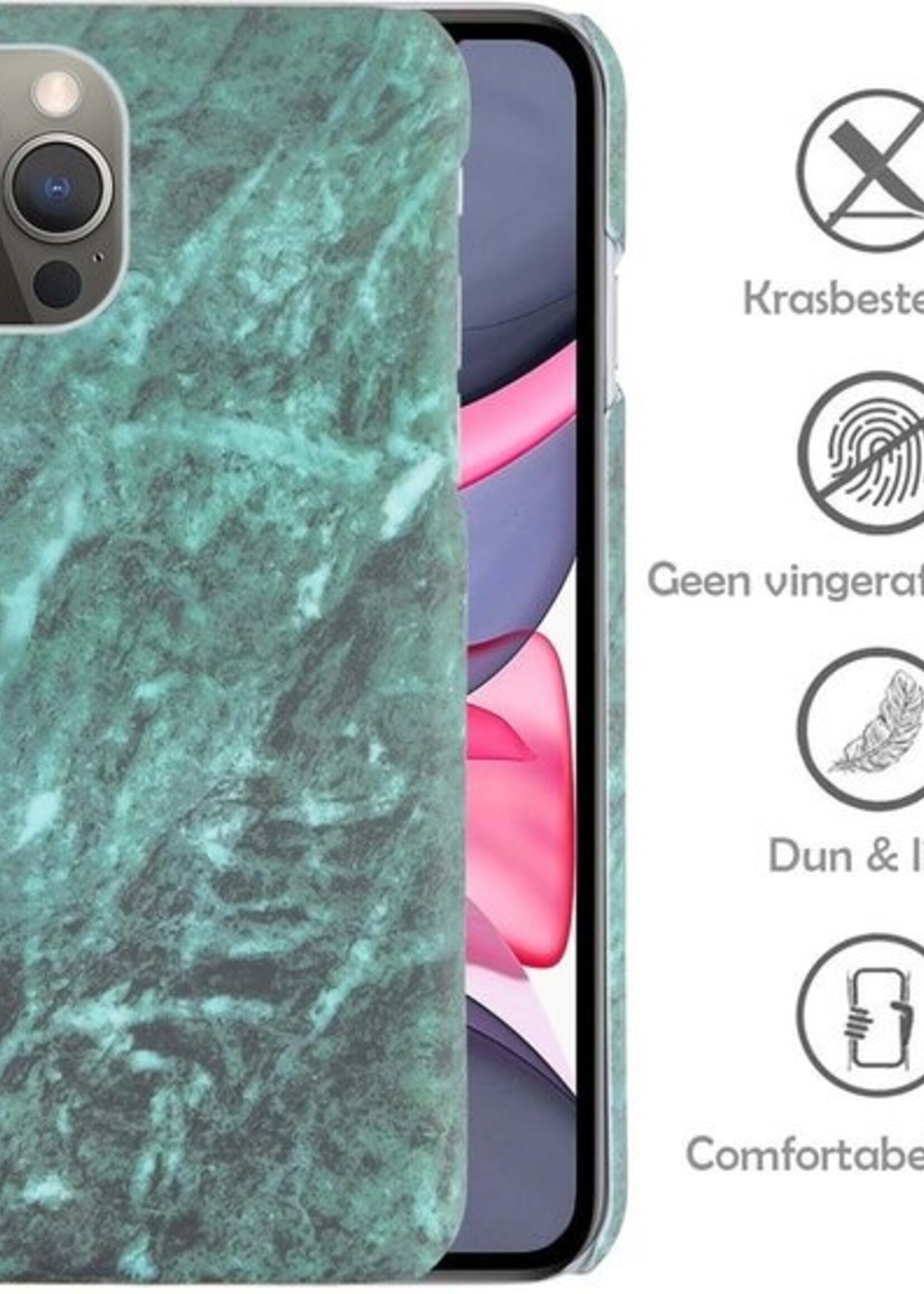 LUQ Hoesje Geschikt voor iPhone 11 Pro Max Hoesje Marmer Case Hard Cover - Hoes Geschikt voor iPhone 11 Pro Max Case Marmer Hoesje Backcover - Groen