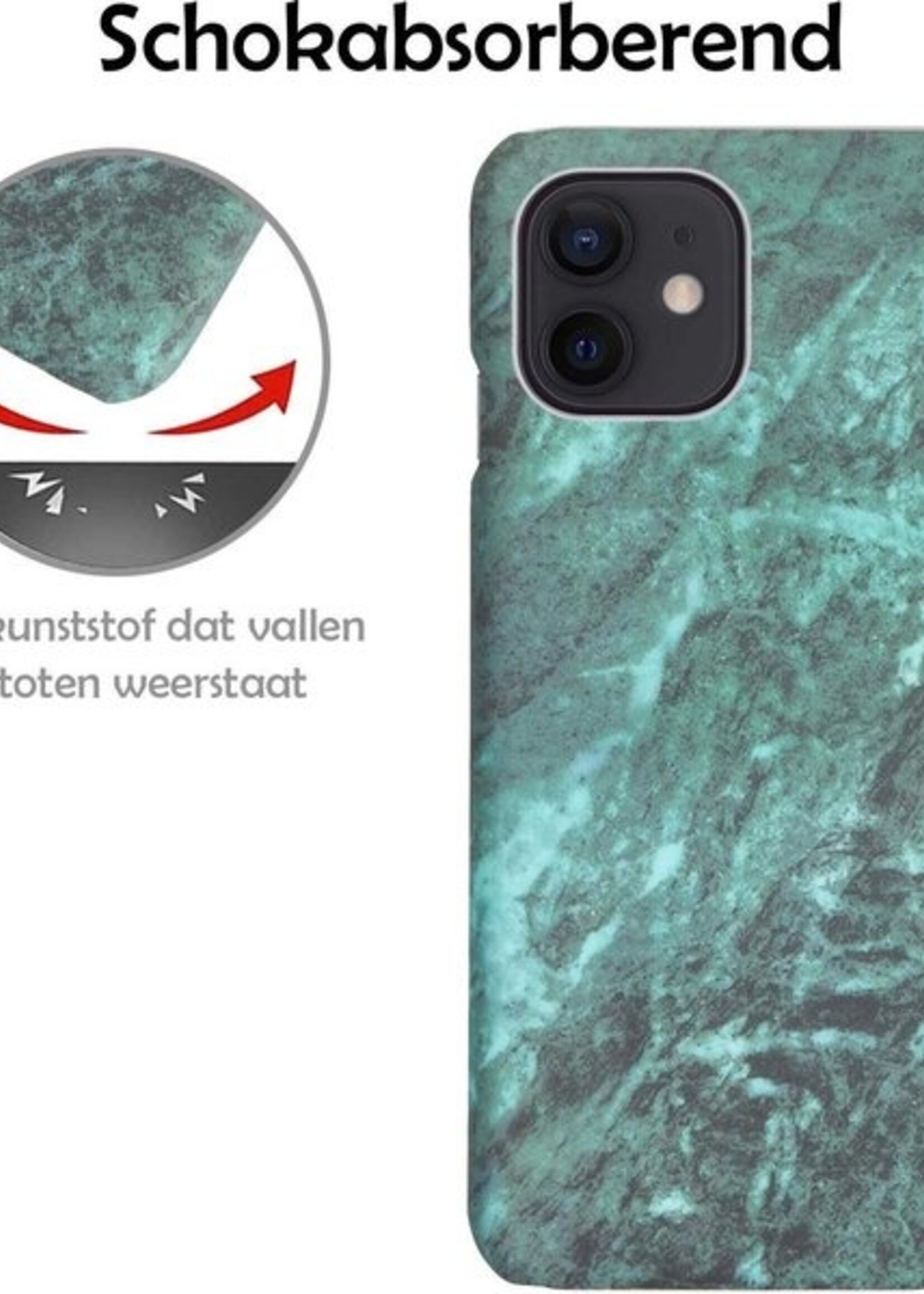 LUQ Hoesje Geschikt voor iPhone 11 Hoesje Marmer Case Hard Cover - Hoes Geschikt voor iPhone 11 Case Marmer Hoesje Backcover - Groen - 2 Stuks
