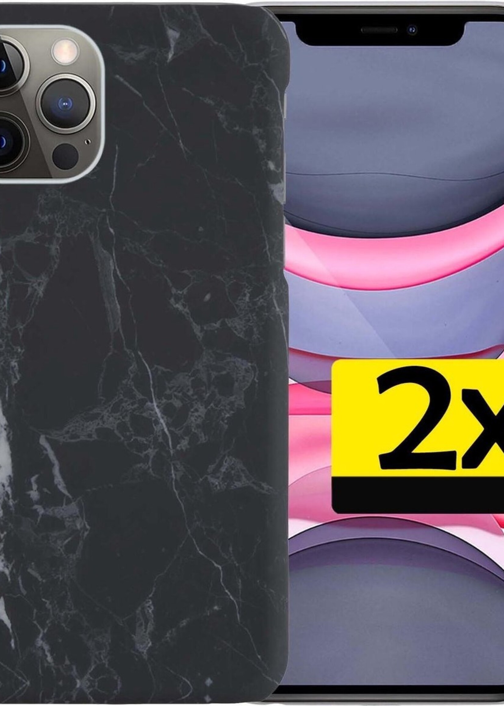 LUQ Hoesje Geschikt voor iPhone 11 Pro Hoesje Marmer Case Hard Cover - Hoes Geschikt voor iPhone 11 Pro Case Marmer Hoesje Backcover - Zwart - 2 Stuks