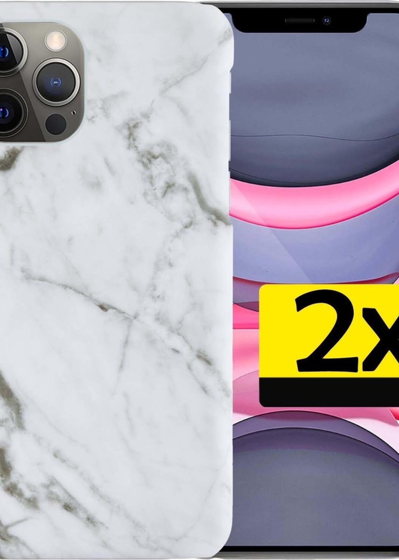 LUQ Hoesje Geschikt voor iPhone 11 Pro Max Hoesje Marmer Case Hard Cover - Hoes Geschikt voor iPhone 11 Pro Max Case Marmer Hoesje Backcover - Wit - 2 Stuks