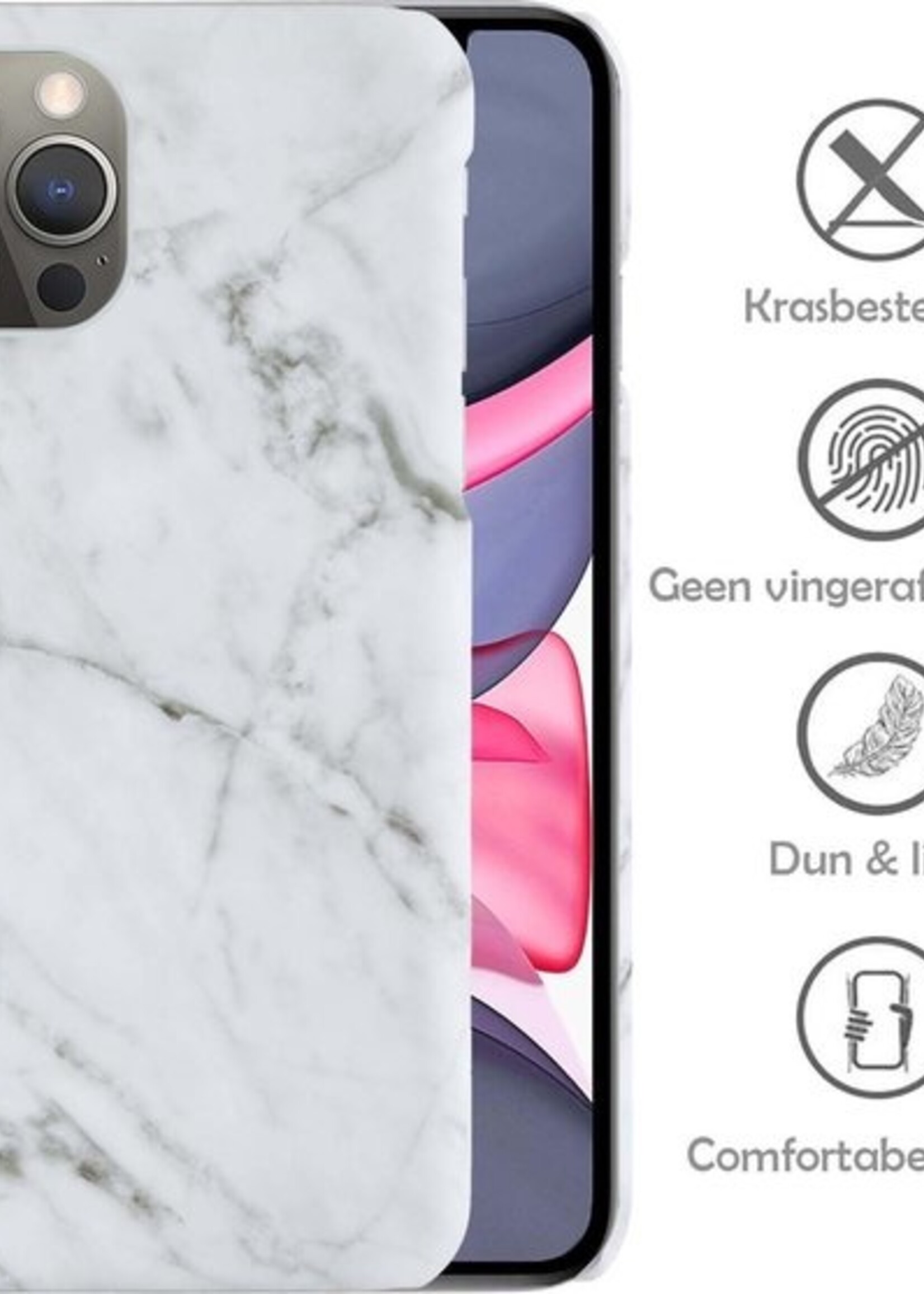LUQ Hoesje Geschikt voor iPhone 11 Pro Max Hoesje Marmer Case Hard Cover - Hoes Geschikt voor iPhone 11 Pro Max Case Marmer Hoesje Backcover - Wit - 2 Stuks