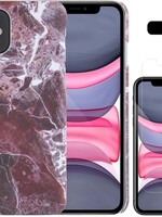 LUQ LUQ iPhone 11 hoesje marmer met screenprotector - Rood