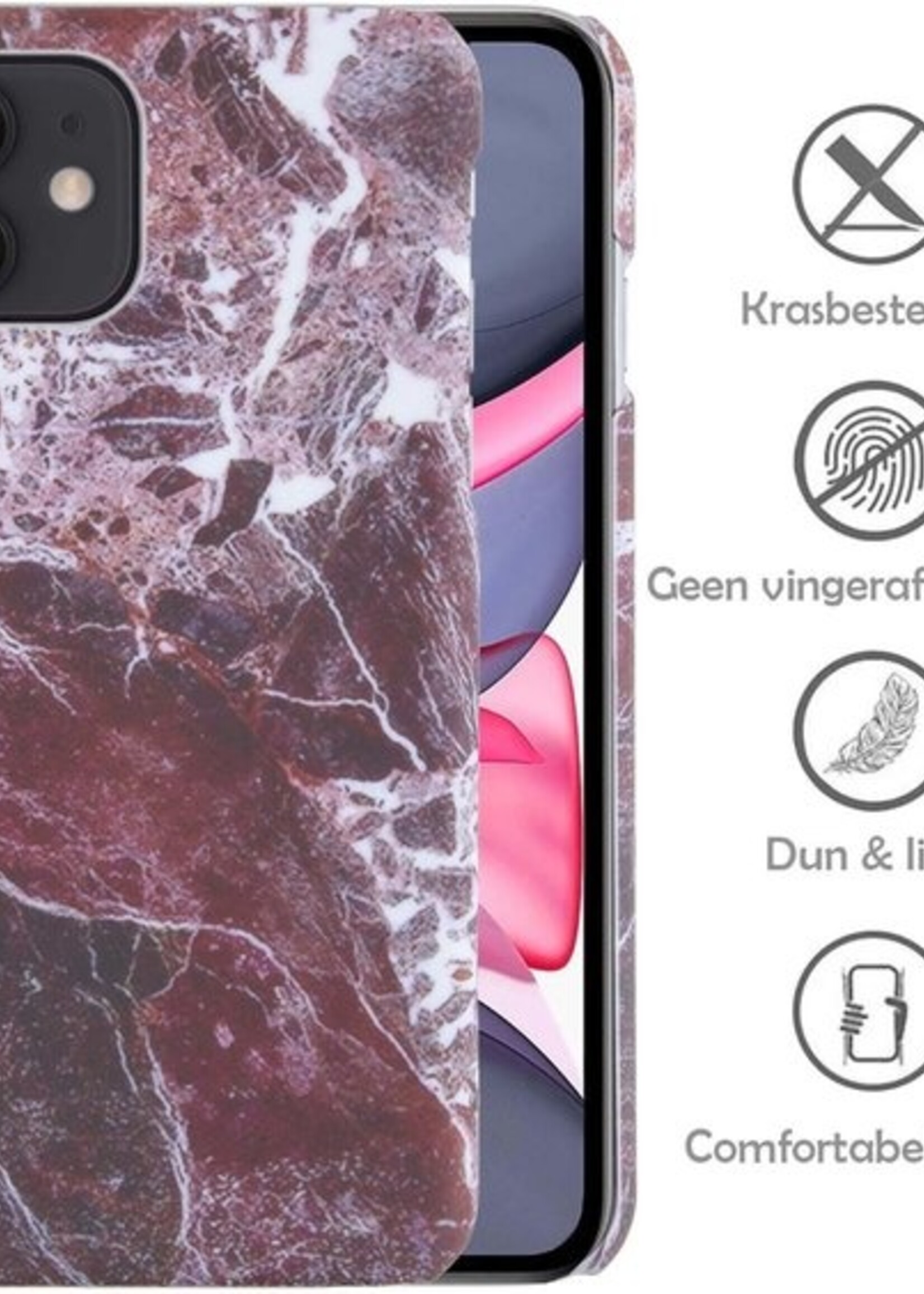 LUQ Hoesje Geschikt voor iPhone 11 Hoesje Marmer Case Hard Cover Met Screenprotector - Hoes Geschikt voor iPhone 11 Case Marmer Hoesje Backcover - Rood