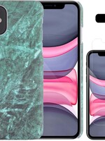 LUQ LUQ iPhone 11 hoesje marmer met screenprotector - Groen