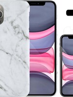 LUQ LUQ iPhone 11 Pro hoesje marmer met screenprotector - Wit