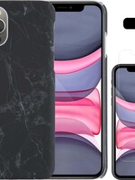 LUQ LUQ iPhone 11 Pro hoesje marmer met screenprotector - Zwart
