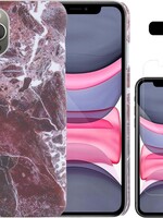 LUQ LUQ iPhone 11 Pro Max hoesje marmer met screenprotector - Rood