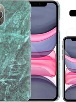 LUQ LUQ iPhone 11 Pro Max hoesje marmer met screenprotector - Groen