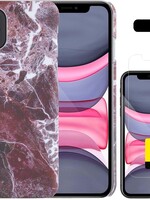 LUQ LUQ iPhone 11 hoesje marmer met 2x screenprotector - Rood