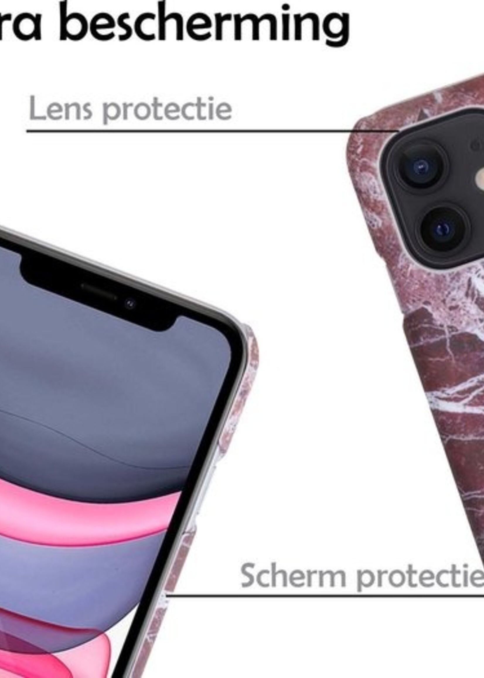 LUQ Hoesje Geschikt voor iPhone 11 Hoesje Marmer Case Hard Cover Met 2x Screenprotector - Hoes Geschikt voor iPhone 11 Case Marmer Hoesje Backcover - Rood