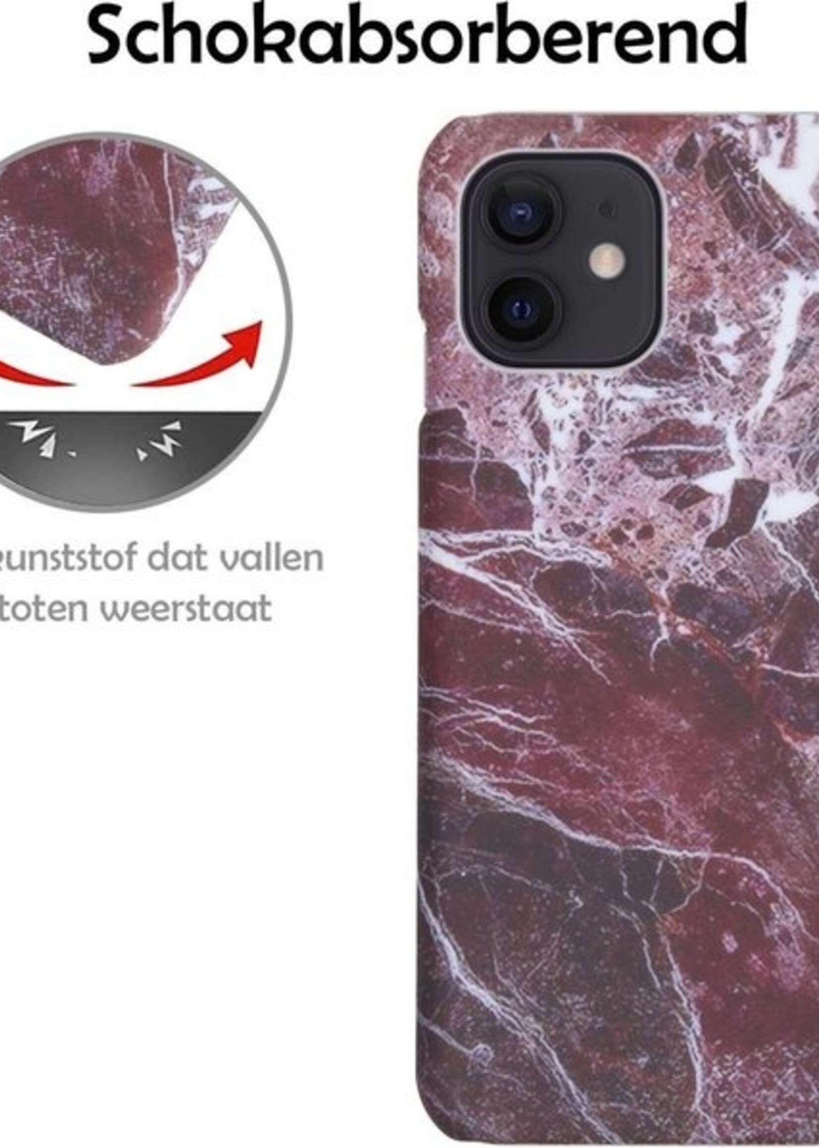LUQ Hoesje Geschikt voor iPhone 11 Hoesje Marmer Case Hard Cover Met 2x Screenprotector - Hoes Geschikt voor iPhone 11 Case Marmer Hoesje Backcover - Rood