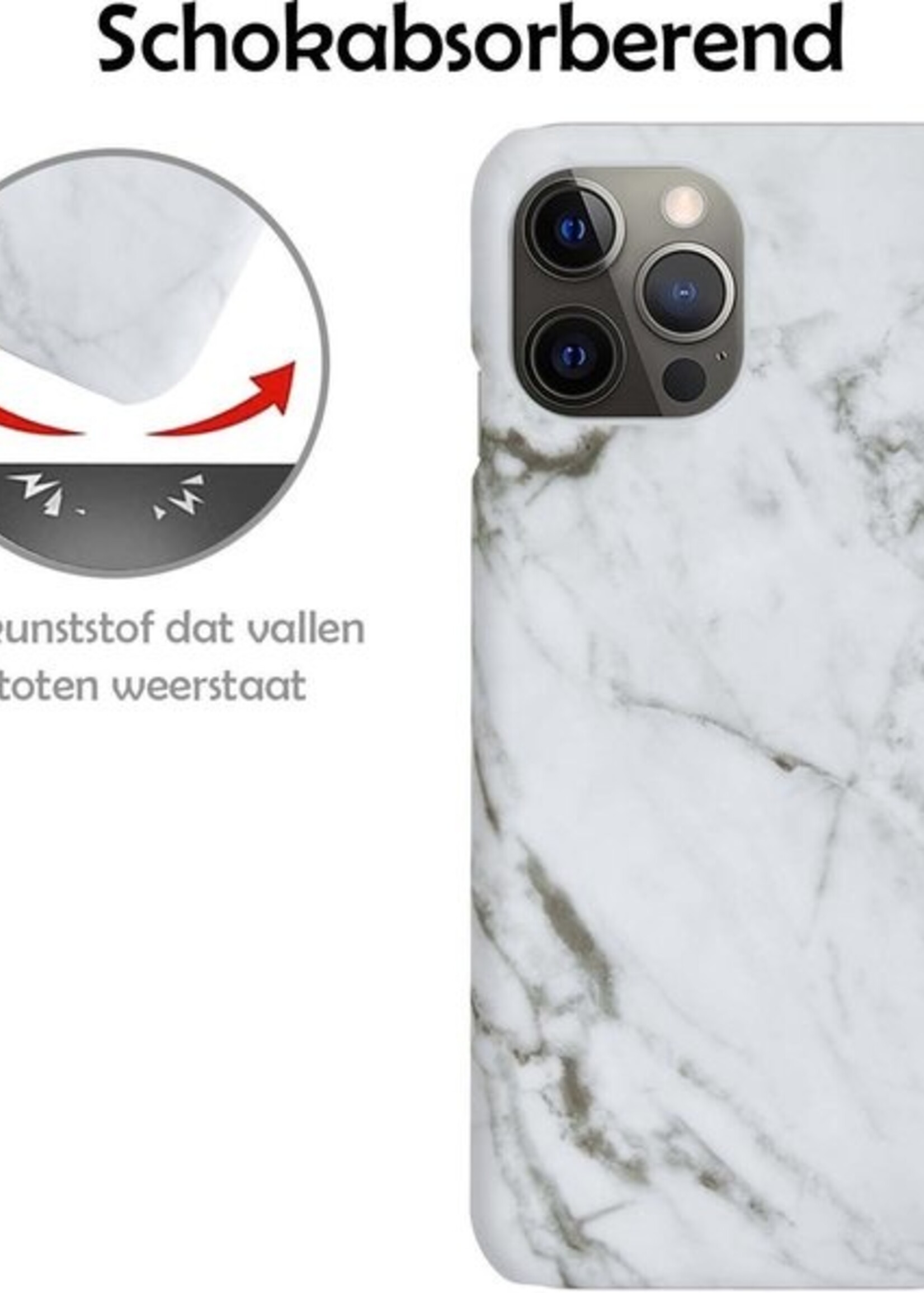LUQ Hoesje Geschikt voor iPhone 11 Pro Hoesje Marmer Case Hard Cover Met 2x Screenprotector - Hoes Geschikt voor iPhone 11 Pro Case Marmer Hoesje Backcover - Wit
