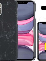 LUQ LUQ iPhone 11 Pro hoesje marmer met 2x screenprotector - Zwart