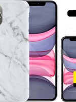 LUQ LUQ iPhone 11 Pro Max hoesje marmer met 2x screenprotector - Wit