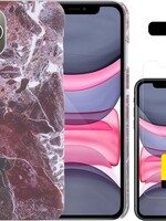 LUQ LUQ iPhone 11 Pro Max hoesje marmer met 2x screenprotector - Rood