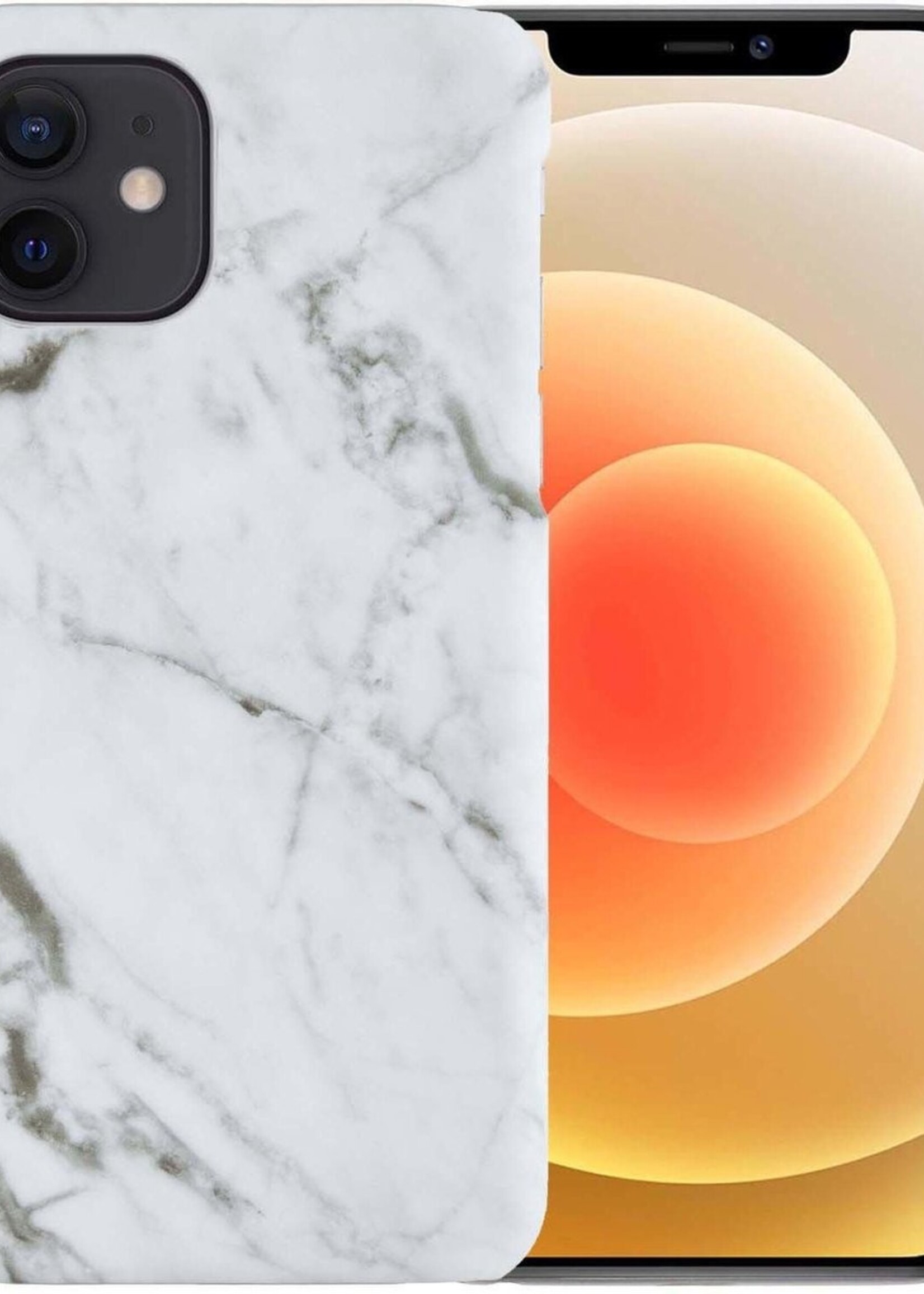 LUQ Hoesje Geschikt voor iPhone 12 Hoesje Marmer Case Hard Cover - Hoes Geschikt voor iPhone 12 Case Marmer Hoesje Backcover - Wit