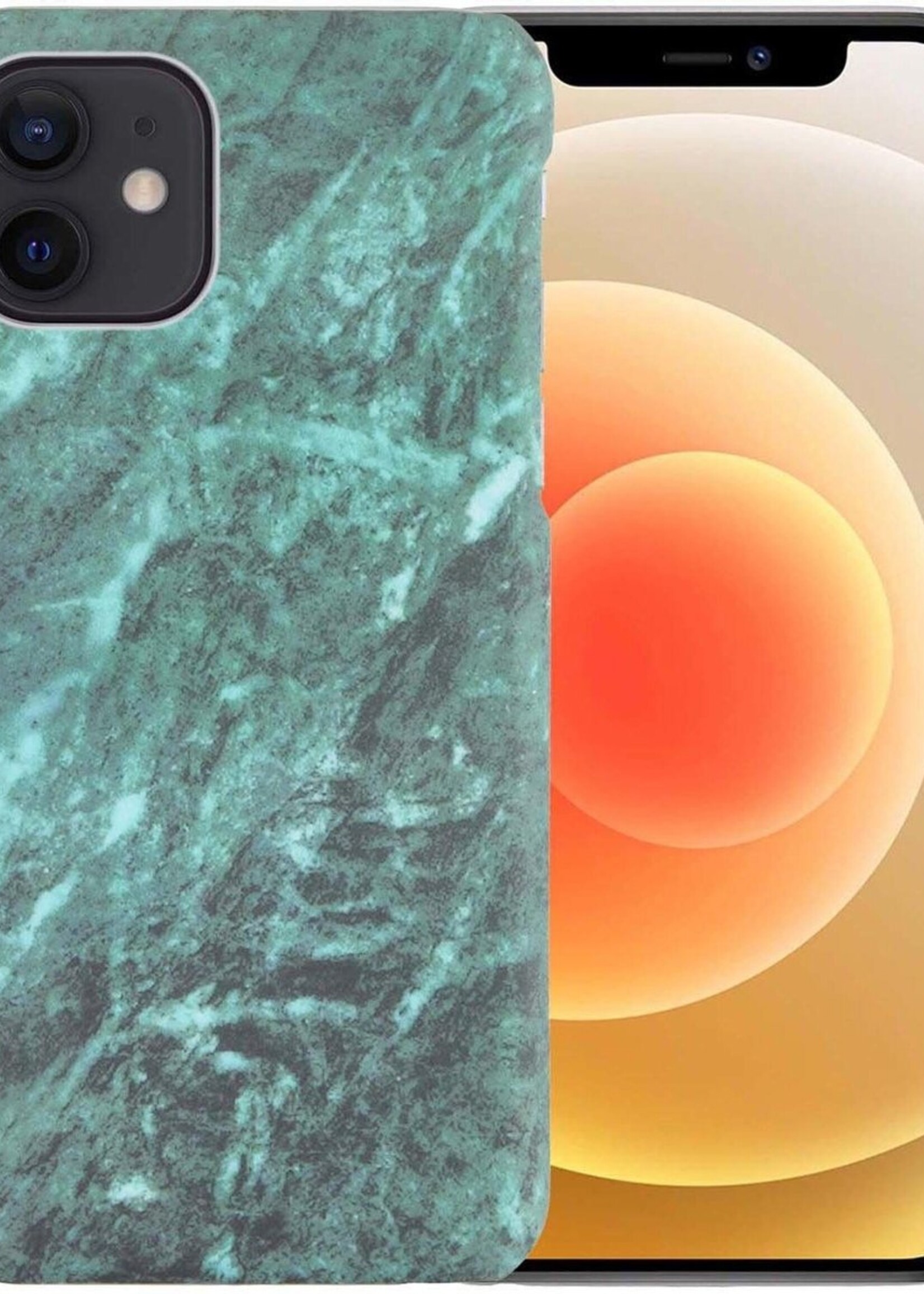 LUQ Hoesje Geschikt voor iPhone 12 Hoesje Marmer Case Hard Cover - Hoes Geschikt voor iPhone 12 Case Marmer Hoesje Backcover - Groen