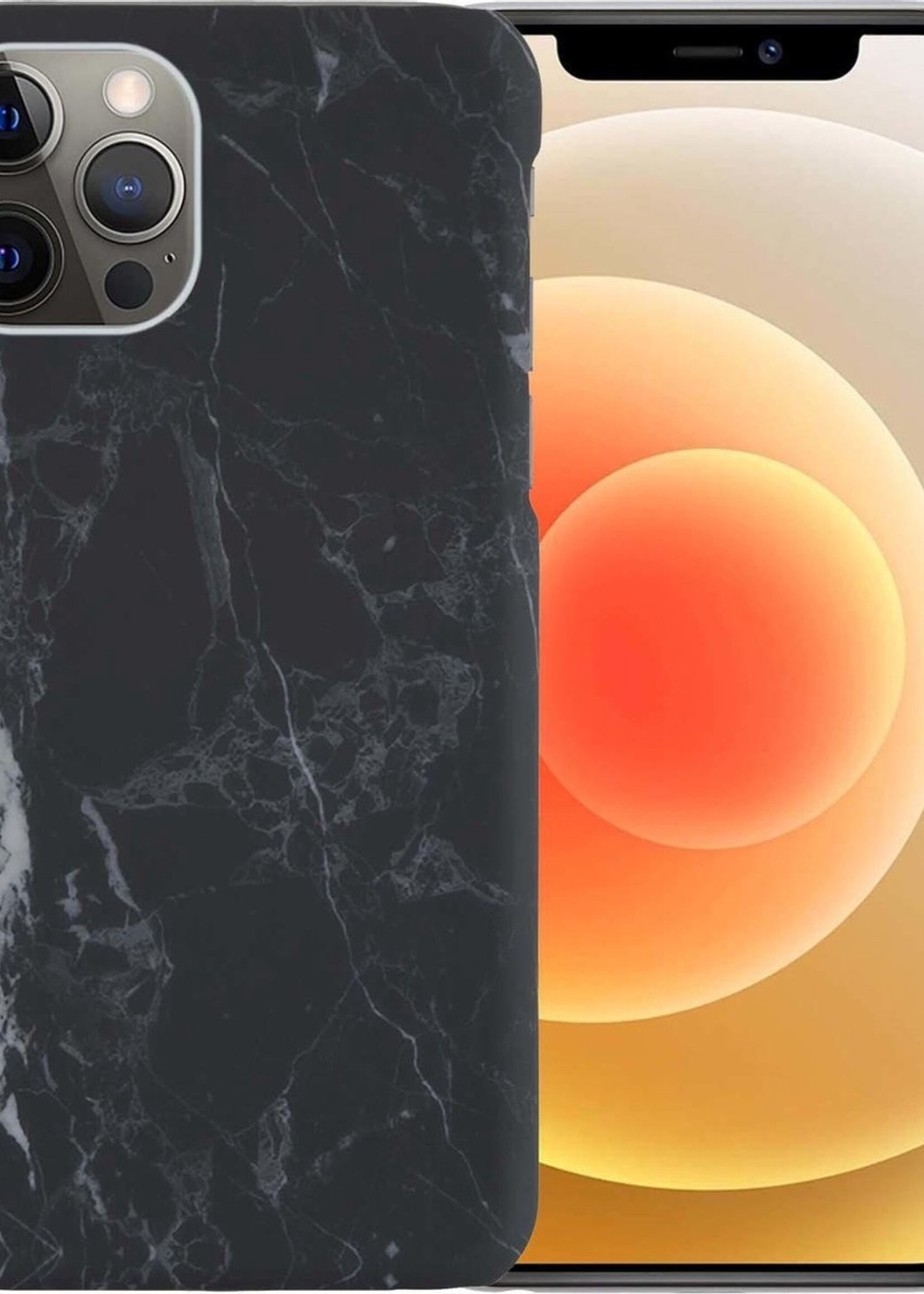 LUQ Hoesje Geschikt voor iPhone 12 Pro Hoesje Marmer Case Hard Cover - Hoes Geschikt voor iPhone 12 Pro Case Marmer Hoesje Backcover - Zwart