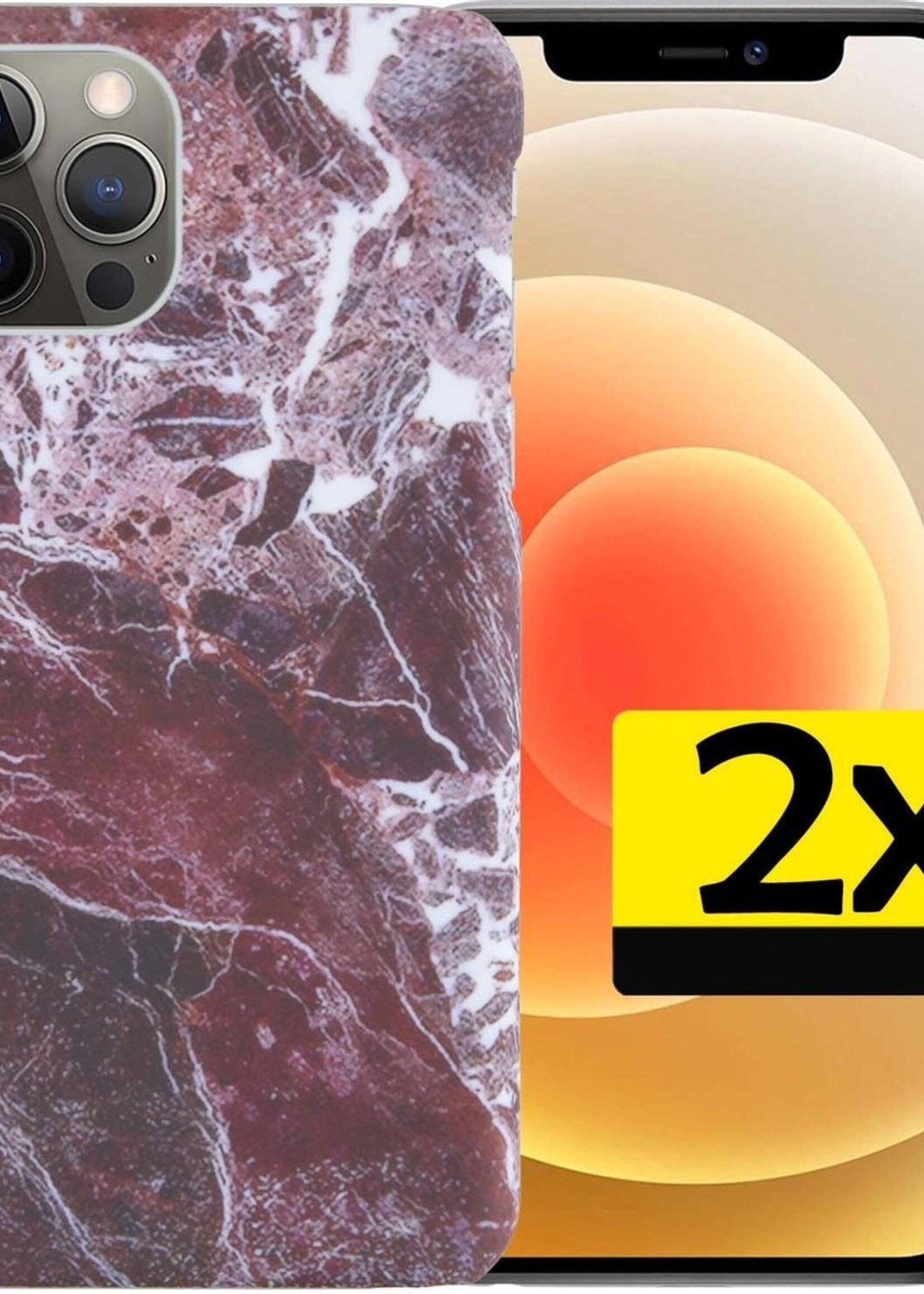 LUQ Hoesje Geschikt voor iPhone 12 Pro Hoesje Marmer Case Hard Cover - Hoes Geschikt voor iPhone 12 Pro Case Marmer Hoesje Backcover - Rood