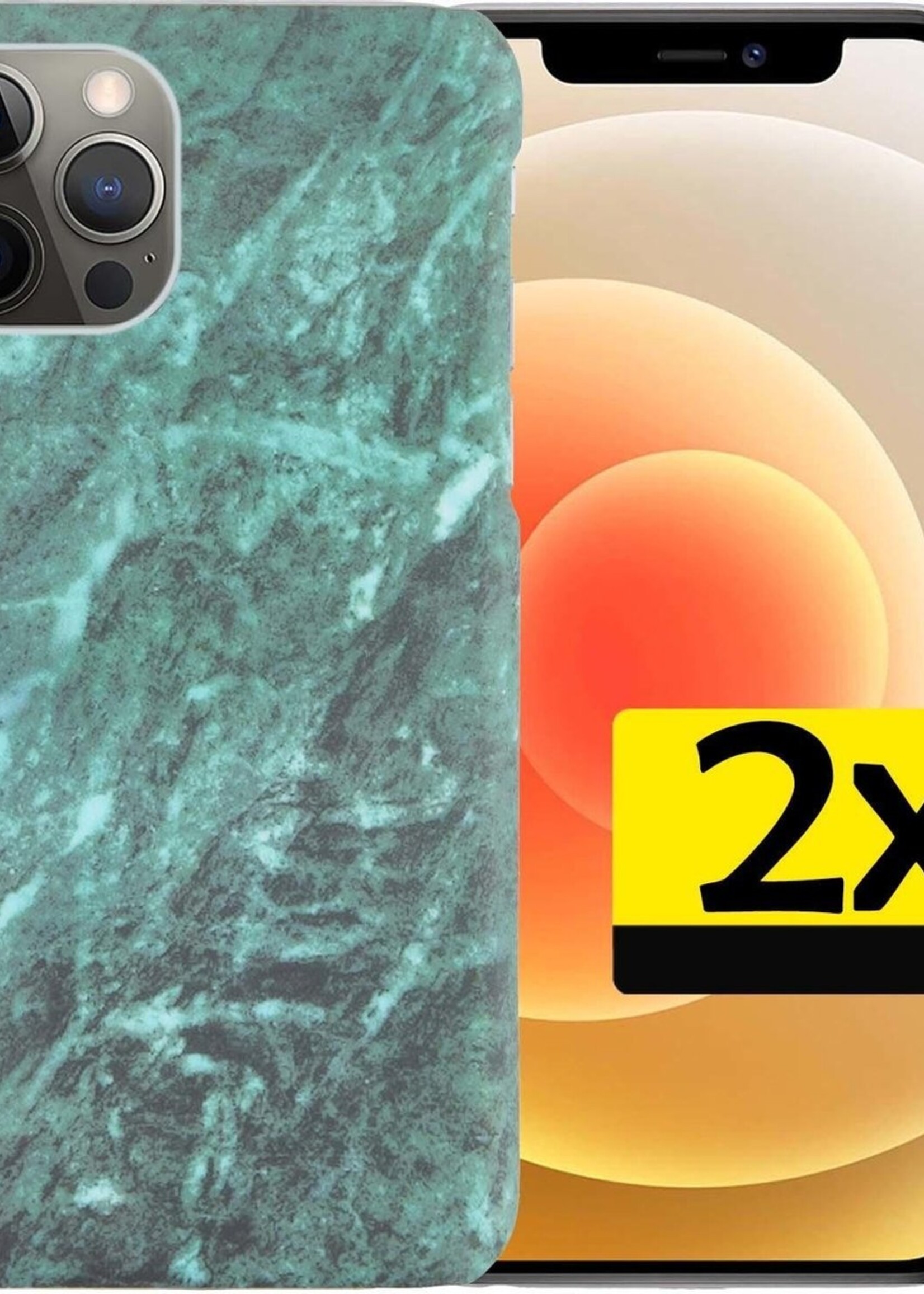 LUQ Hoesje Geschikt voor iPhone 12 Pro Hoesje Marmer Case Hard Cover - Hoes Geschikt voor iPhone 12 Pro Case Marmer Hoesje Backcover - Groen