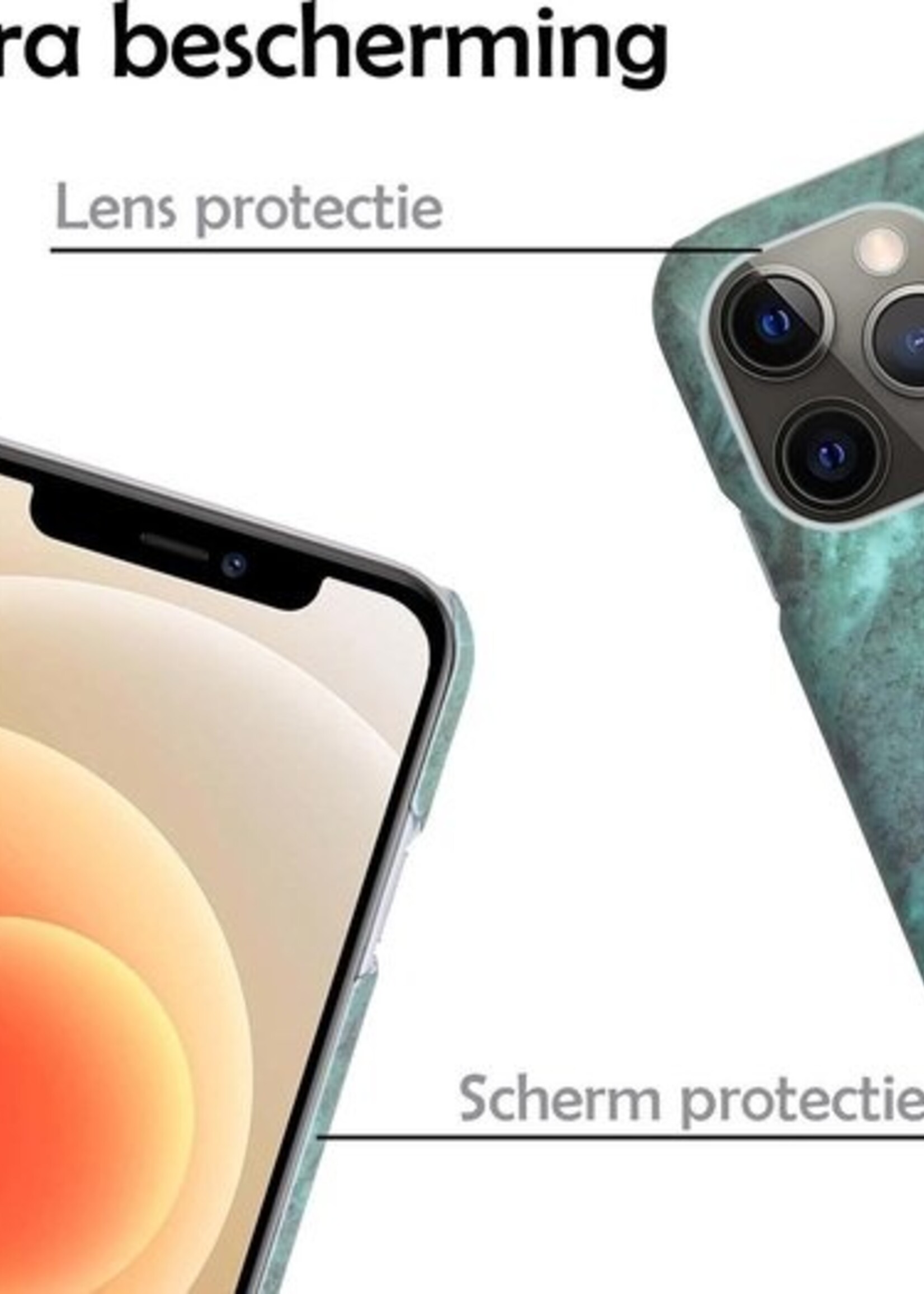 LUQ Hoesje Geschikt voor iPhone 12 Pro Hoesje Marmer Case Hard Cover - Hoes Geschikt voor iPhone 12 Pro Case Marmer Hoesje Backcover - Groen