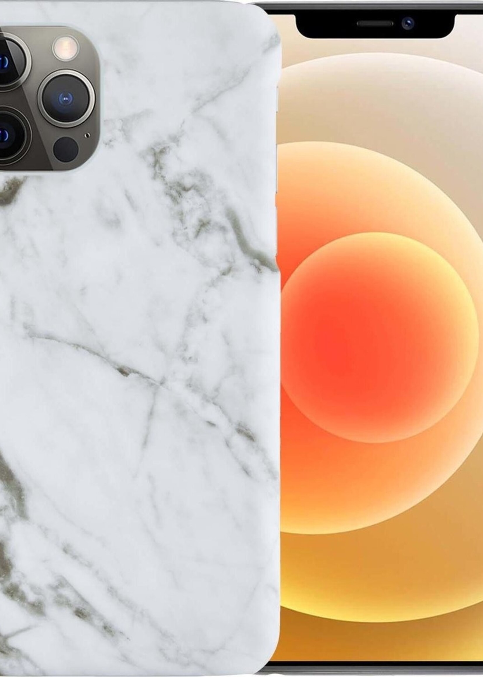 LUQ Hoesje Geschikt voor iPhone 12 Pro Max Hoesje Marmer Case Hard Cover - Hoes Geschikt voor iPhone 12 Pro Max Case Marmer Hoesje Backcover - Wit