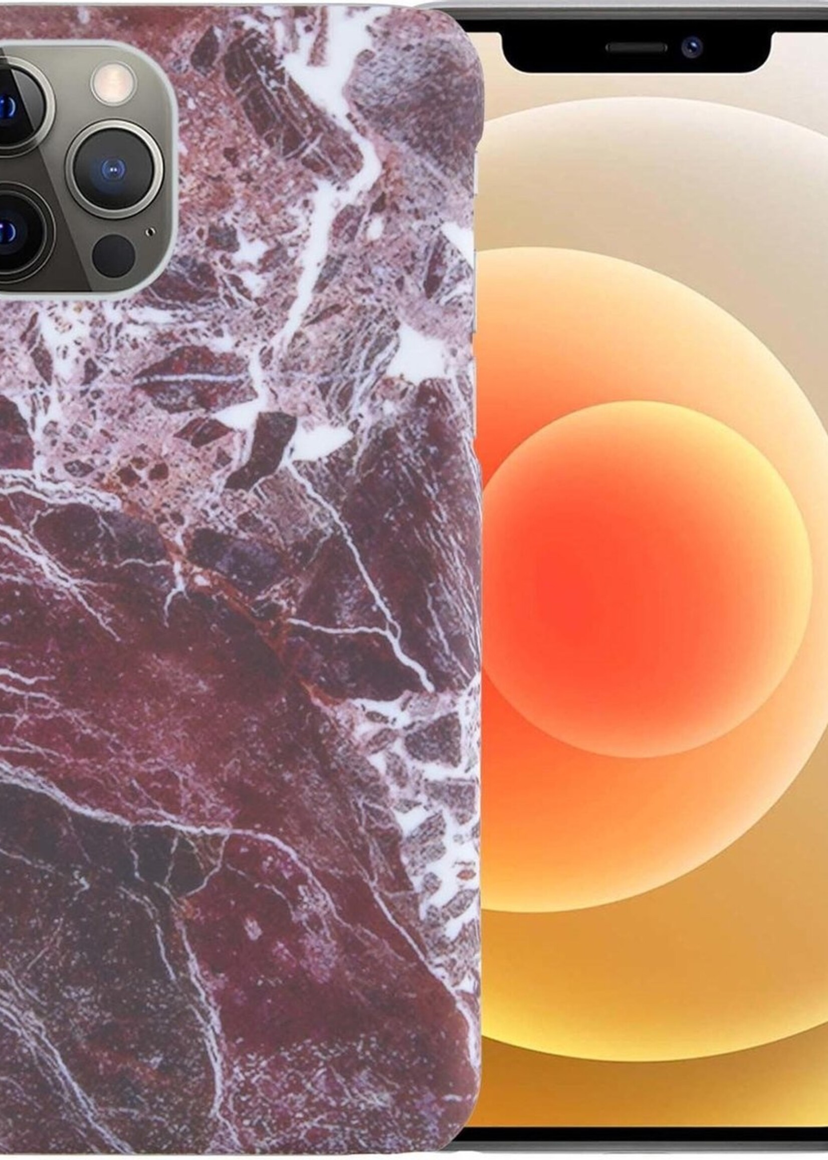 LUQ Hoesje Geschikt voor iPhone 12 Pro Max Hoesje Marmer Case Hard Cover - Hoes Geschikt voor iPhone 12 Pro Max Case Marmer Hoesje Backcover - Rood