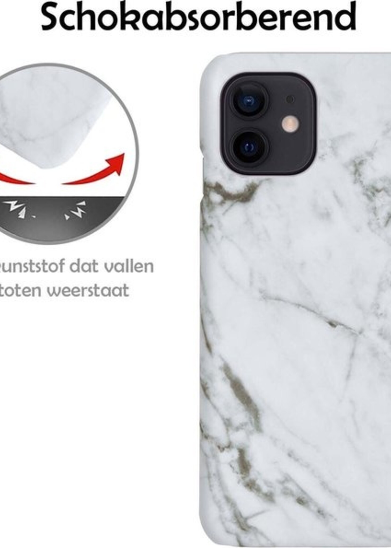 LUQ Hoesje Geschikt voor iPhone 12 Mini Hoesje Marmer Case Hard Cover - Hoes Geschikt voor iPhone 12 Mini Case Marmer Hoesje Backcover - Wit - 2 Stuks