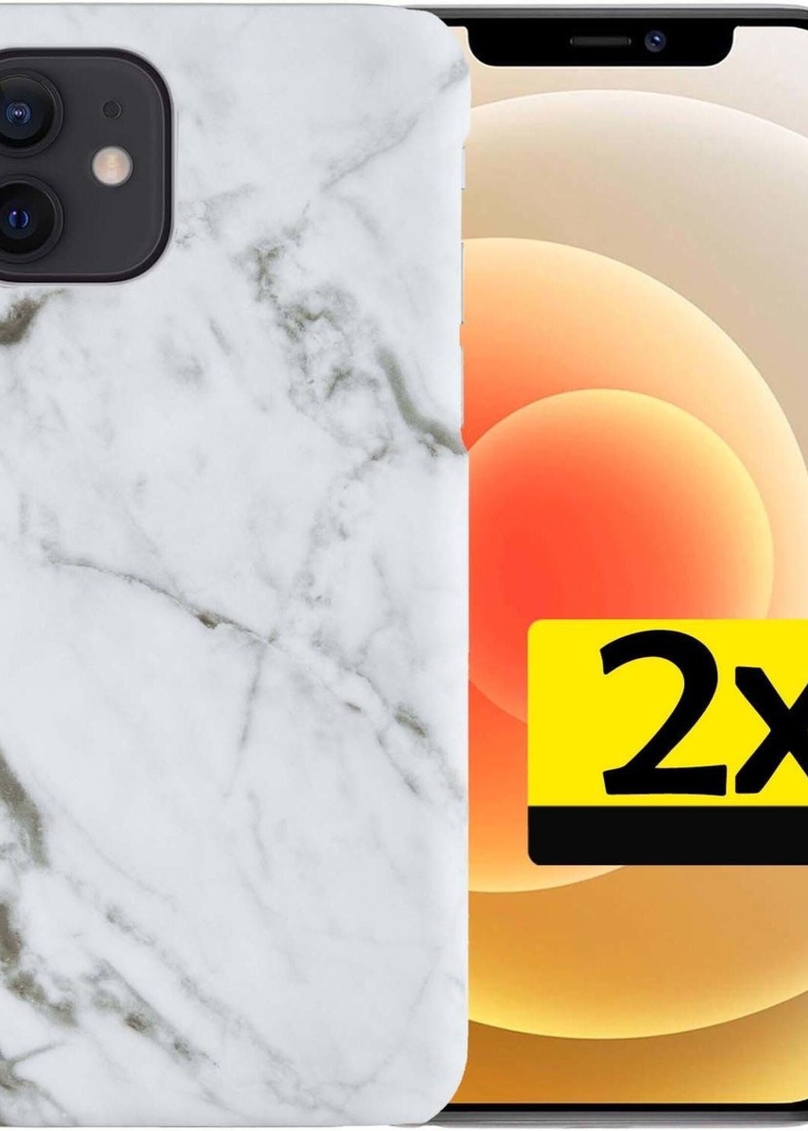LUQ Hoesje Geschikt voor iPhone 12 Hoesje Marmer Case Hard Cover - Hoes Geschikt voor iPhone 12 Case Marmer Hoesje Backcover - Wit - 2 Stuks