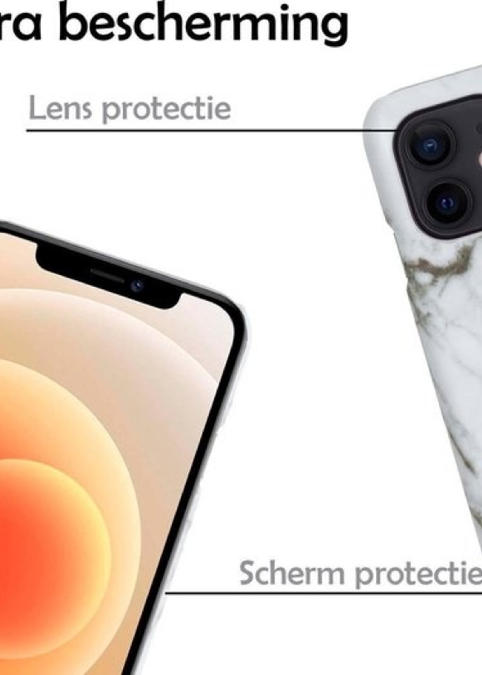 LUQ Hoesje Geschikt voor iPhone 12 Hoesje Marmer Case Hard Cover - Hoes Geschikt voor iPhone 12 Case Marmer Hoesje Backcover - Wit - 2 Stuks