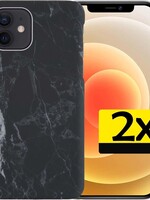 LUQ LUQ - 2x - iPhone 12 hoesje marmer - Zwart