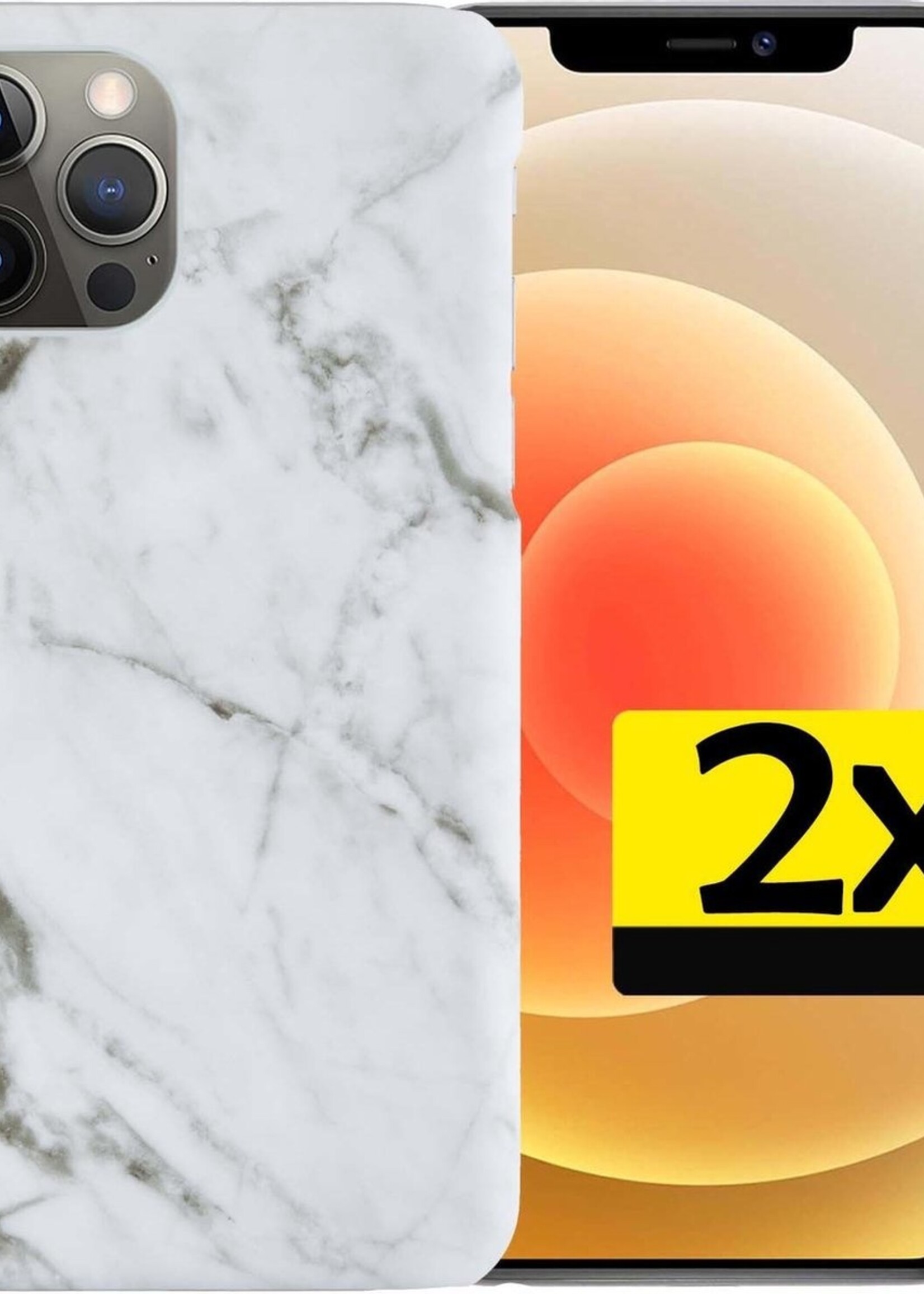 LUQ Hoesje Geschikt voor iPhone 12 Pro Hoesje Marmer Case Hard Cover - Hoes Geschikt voor iPhone 12 Pro Case Marmer Hoesje Backcover - Wit - 2 Stuks
