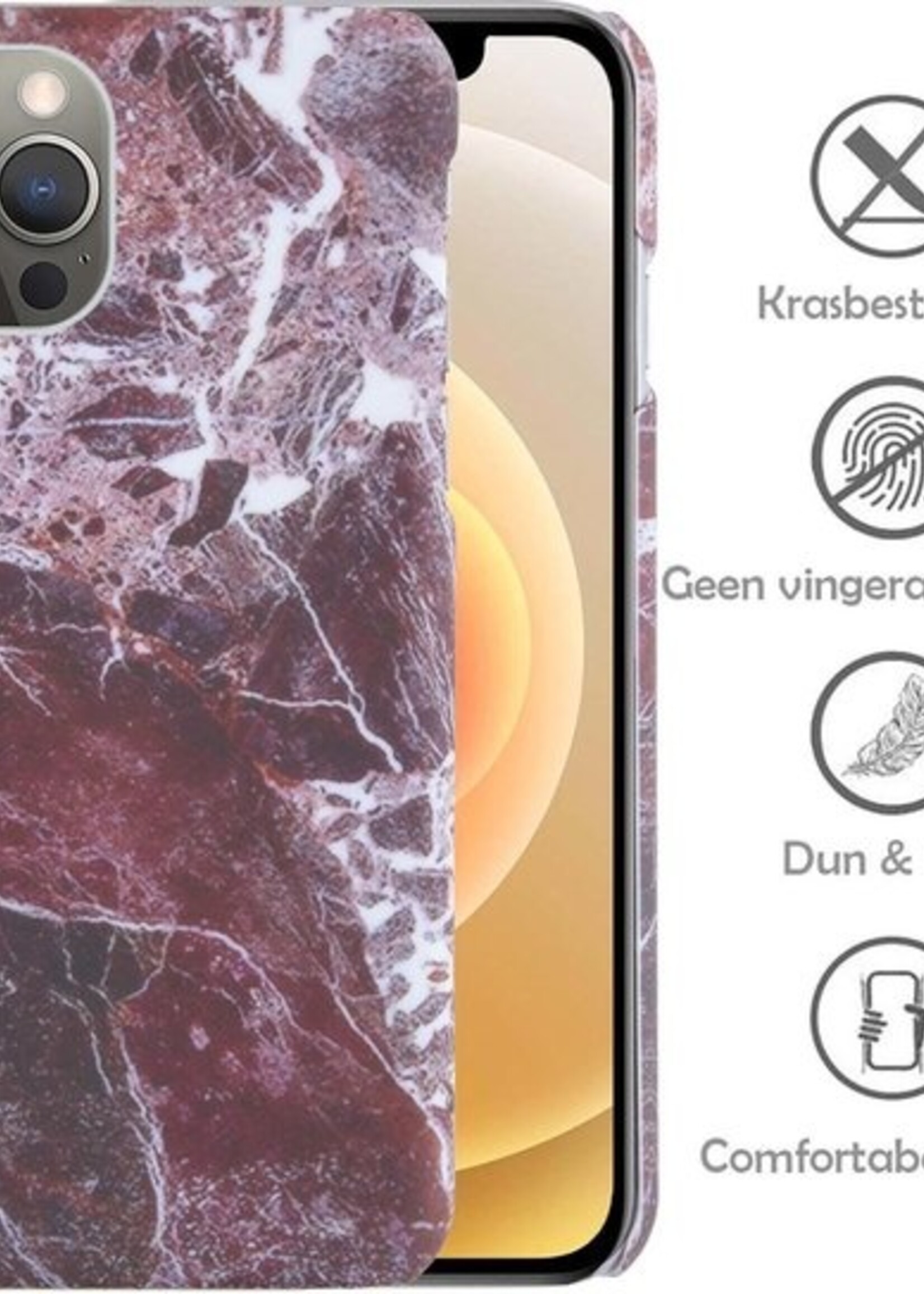 LUQ Hoesje Geschikt voor iPhone 12 Pro Hoesje Marmer Case Hard Cover - Hoes Geschikt voor iPhone 12 Pro Case Marmer Hoesje Backcover - Rood - 2 Stuks