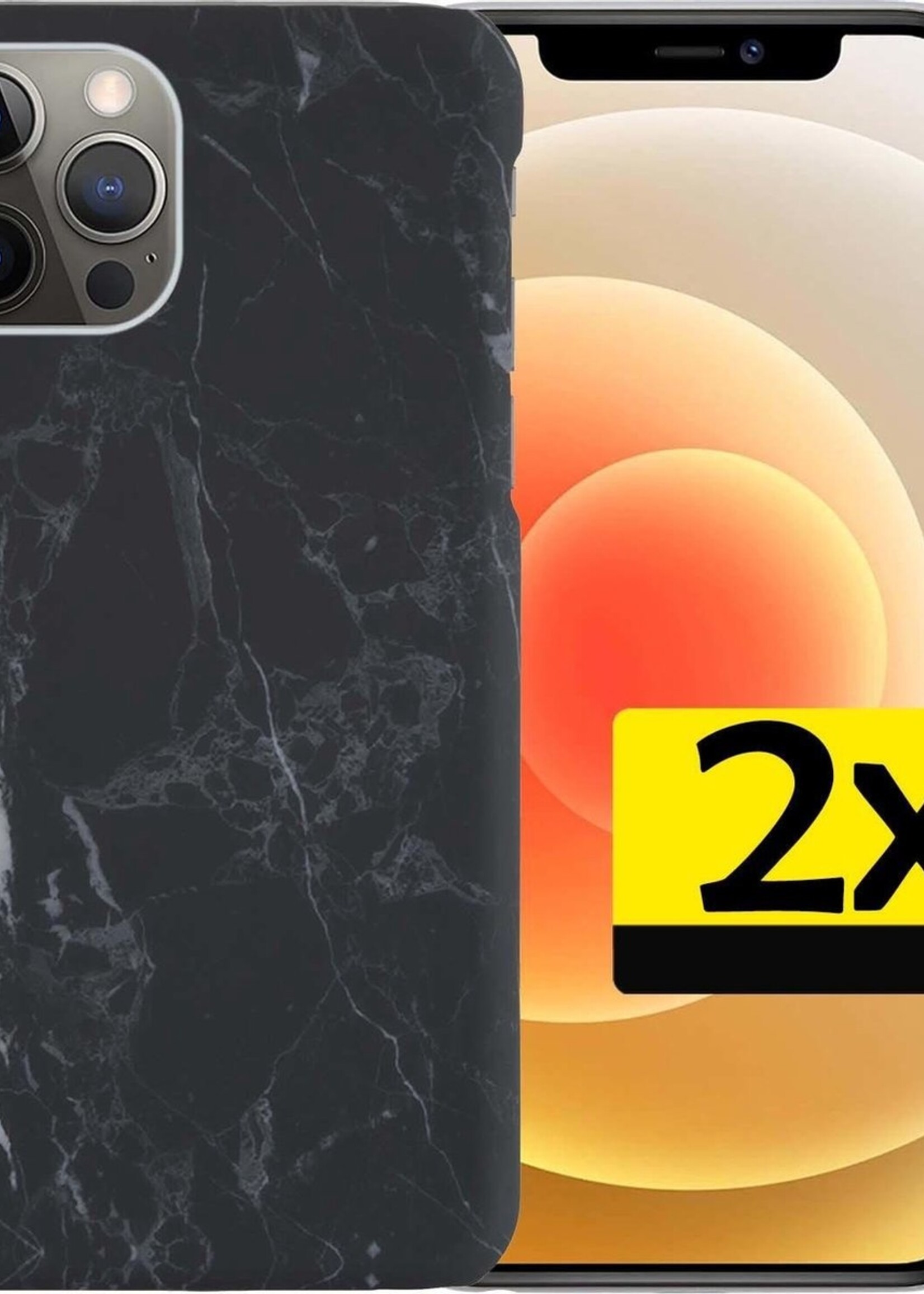 LUQ Hoesje Geschikt voor iPhone 12 Pro Max Hoesje Marmer Case Hard Cover - Hoes Geschikt voor iPhone 12 Pro Max Case Marmer Hoesje Backcover - Zwart - 2 Stuks