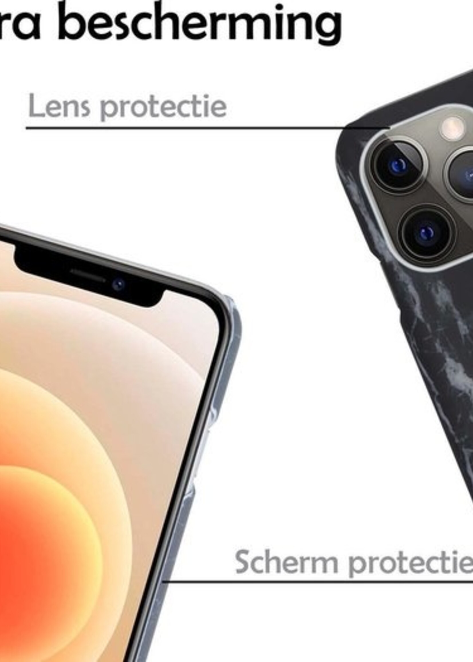 LUQ Hoesje Geschikt voor iPhone 12 Pro Max Hoesje Marmer Case Hard Cover - Hoes Geschikt voor iPhone 12 Pro Max Case Marmer Hoesje Backcover - Zwart - 2 Stuks