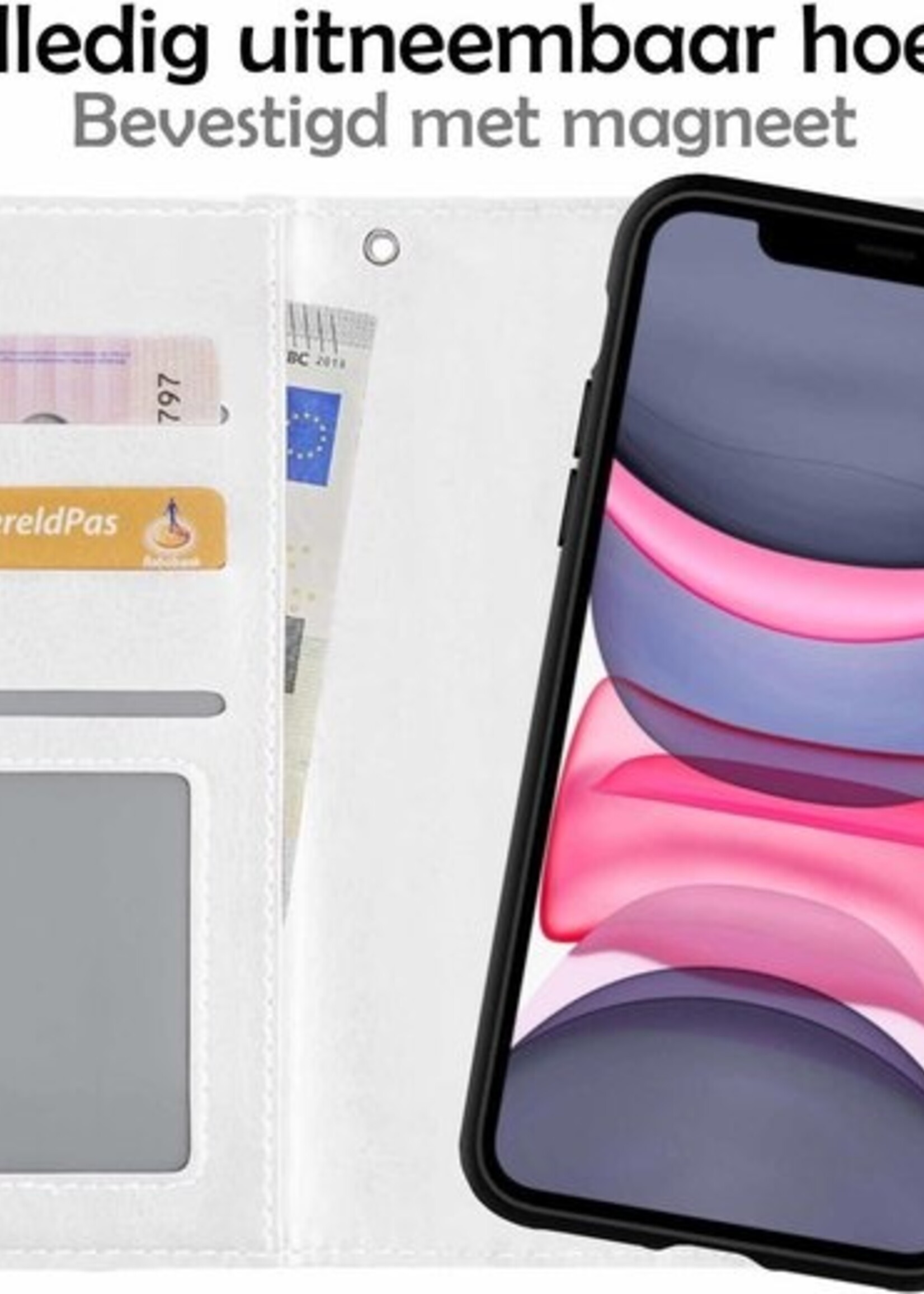 LUQ Hoesje Geschikt voor iPhone 11 Hoesje Case Uitneembare Bookcase 2-in-1 Hoes - Hoes Geschikt voor iPhone 11 Hoes Wallet Case Met Pasjeshouder Hoesje - Wit