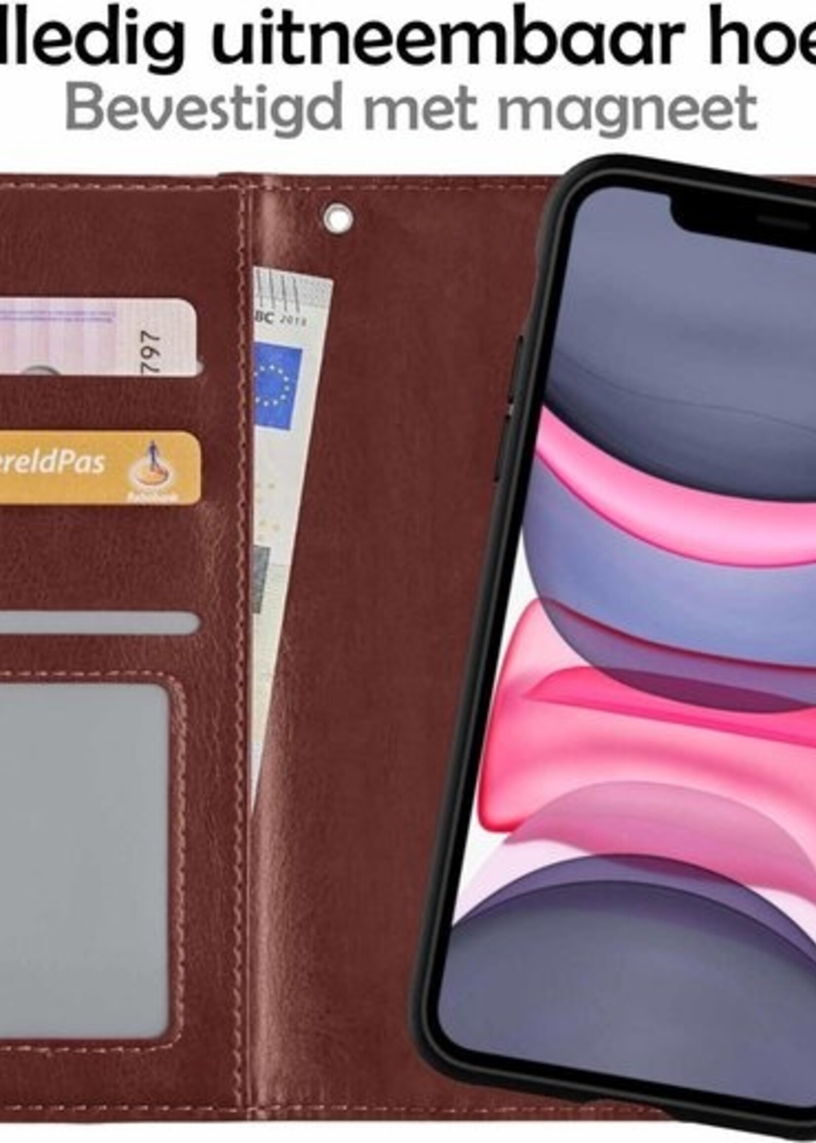 LUQ Hoesje Geschikt voor iPhone 11 Hoesje Case Uitneembare Bookcase 2-in-1 Hoes - Hoes Geschikt voor iPhone 11 Hoes Wallet Case Met Pasjeshouder Hoesje - Bruin